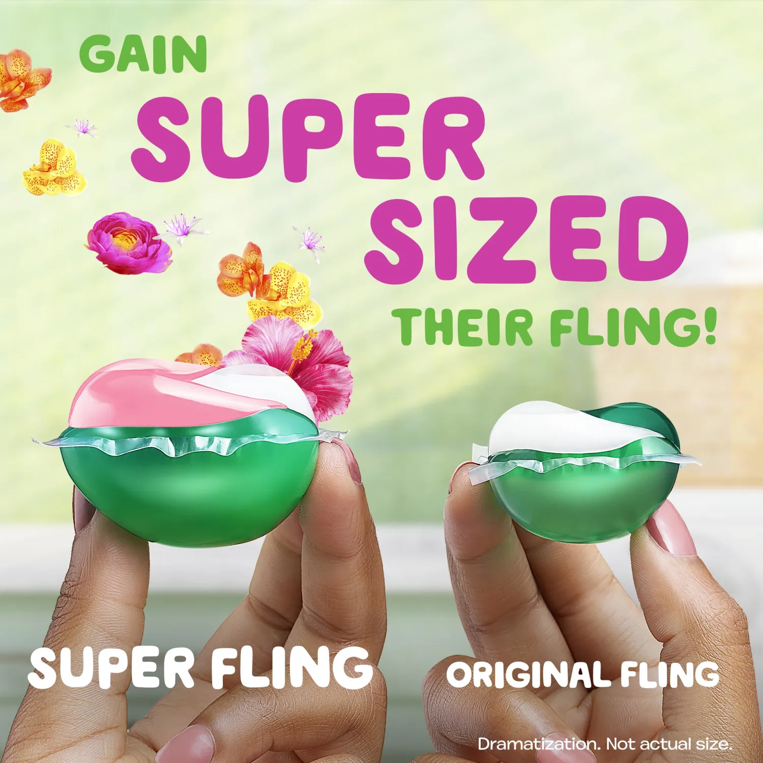 Gain Super Sized Flings Laundry Detergent Pacs, 32 Count, Hibiscus Hula Scent