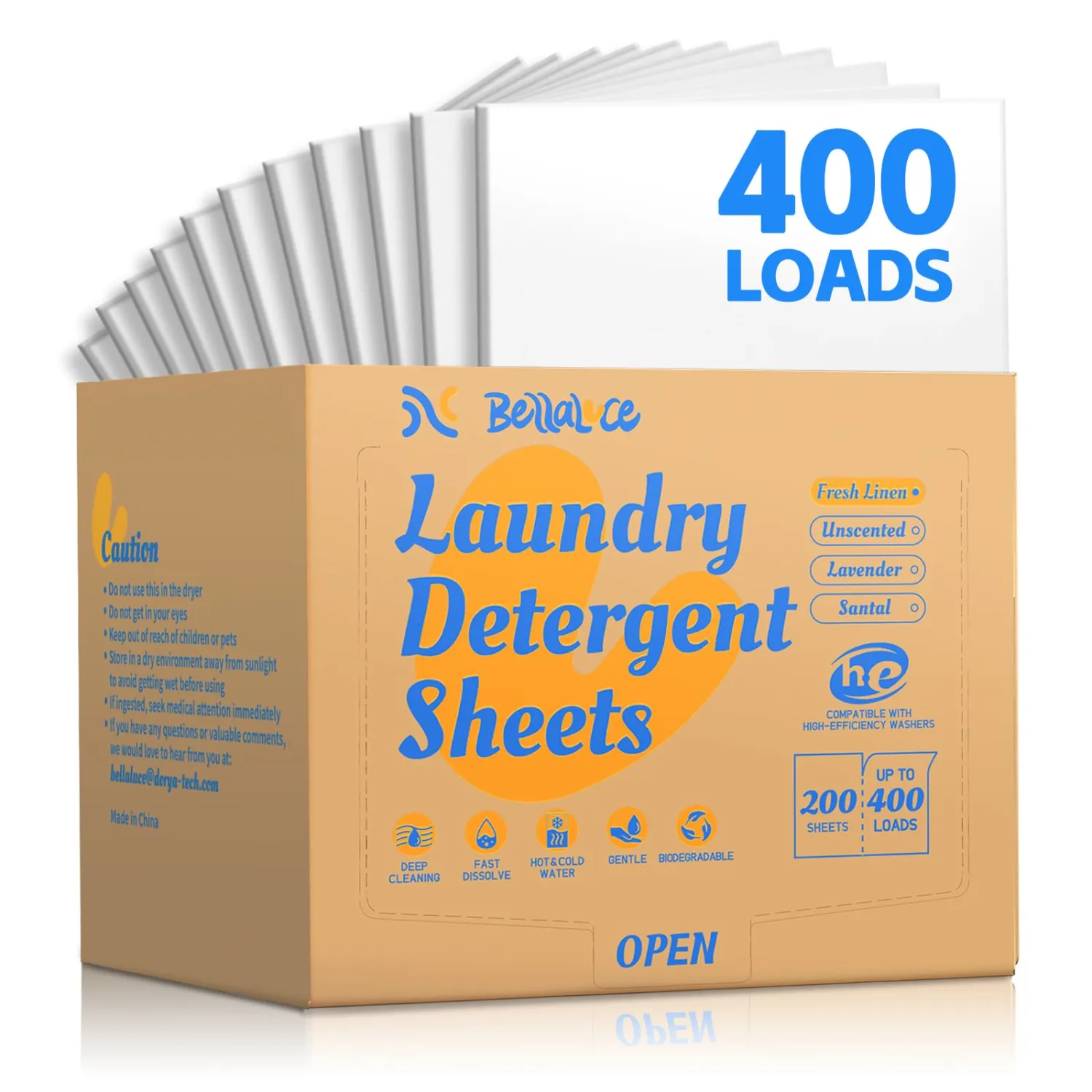 Laundry Detergent Sheets - Laundry Sheets, 400 Loads, Eco-Friendly, Plastic-Free, Fresh Linen Scent, Space Saving, Fast Dissolve & Hypoallergenic