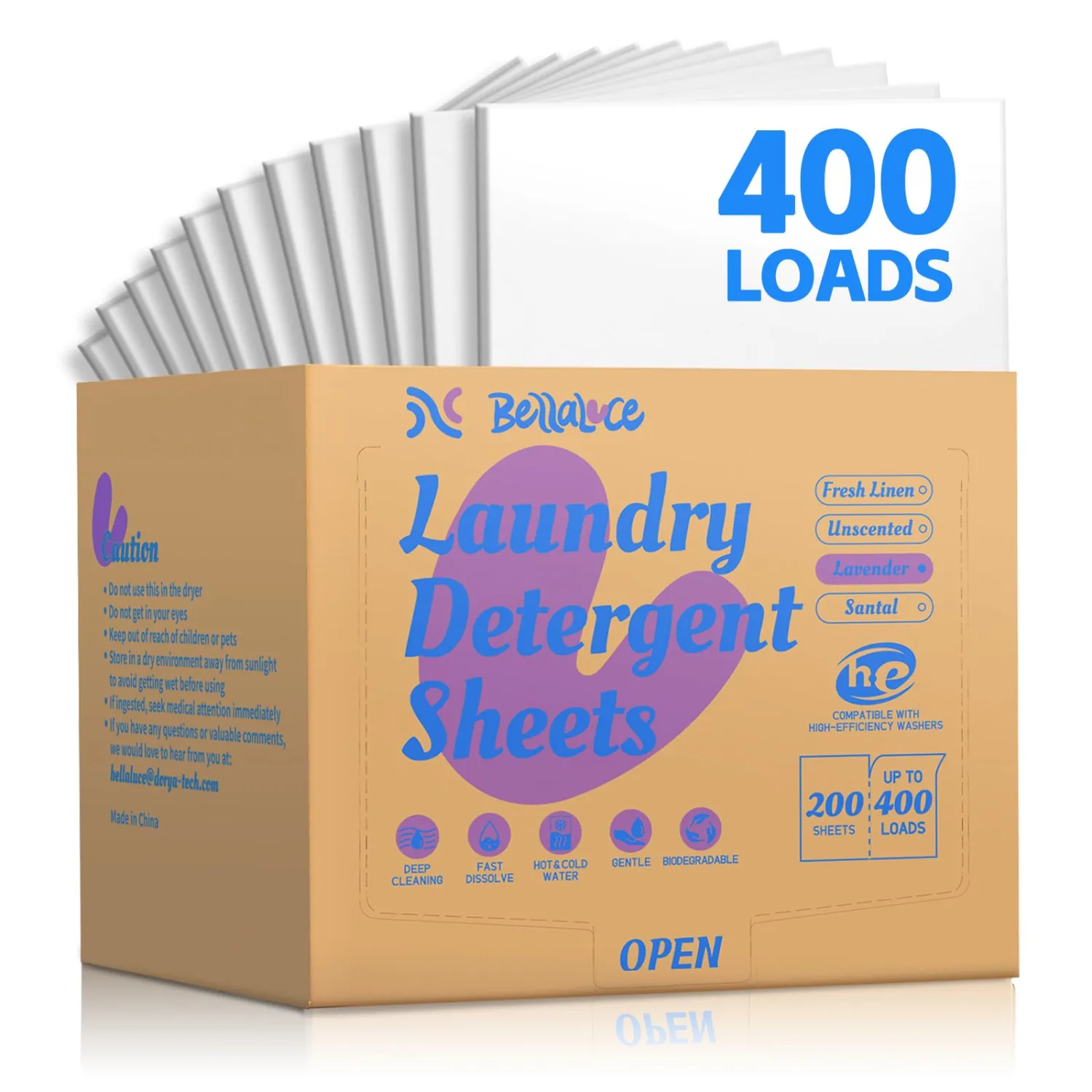 Laundry Detergent Sheets - Laundry Sheets, 400 Loads, Eco-Friendly, Plastic-Free, Lavender Scent, Space Saving, Fast Dissolve & Hypoallergenic