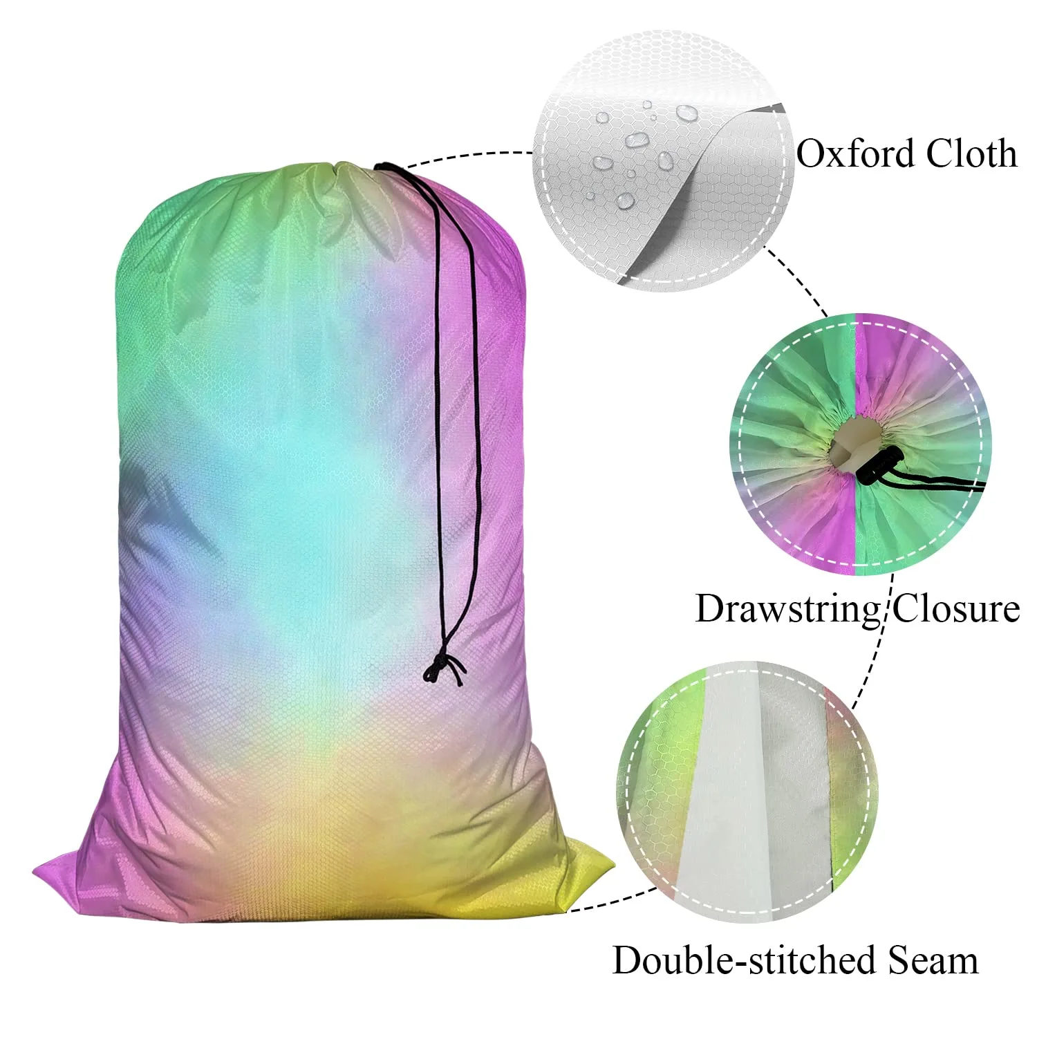 Swono Watercolor Rainbow Extra Large Huge Heavy Duty Oxford Cloth Laundry Storage Bag with Drawstring Closure, Clouds Beautiful Dye Gradient Art Laundry Bag, Machine Washable, Colorful