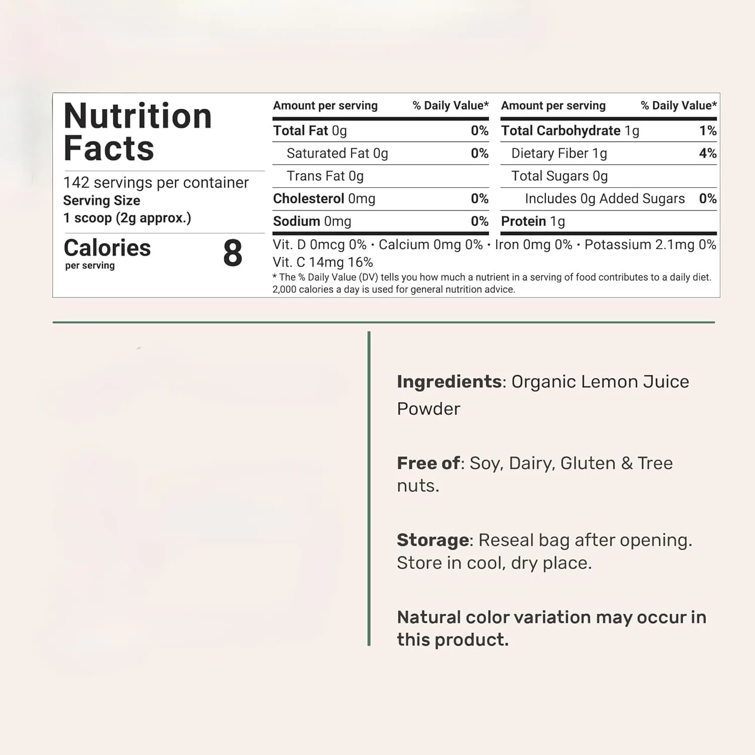 (226g，0.5Lbs）,Organic Lemon Juice powder, Natural Fruit Powder, Cold Pressed Lemons Source, No Sugar & Additives, Great Flavor for Drinks, Smoothie