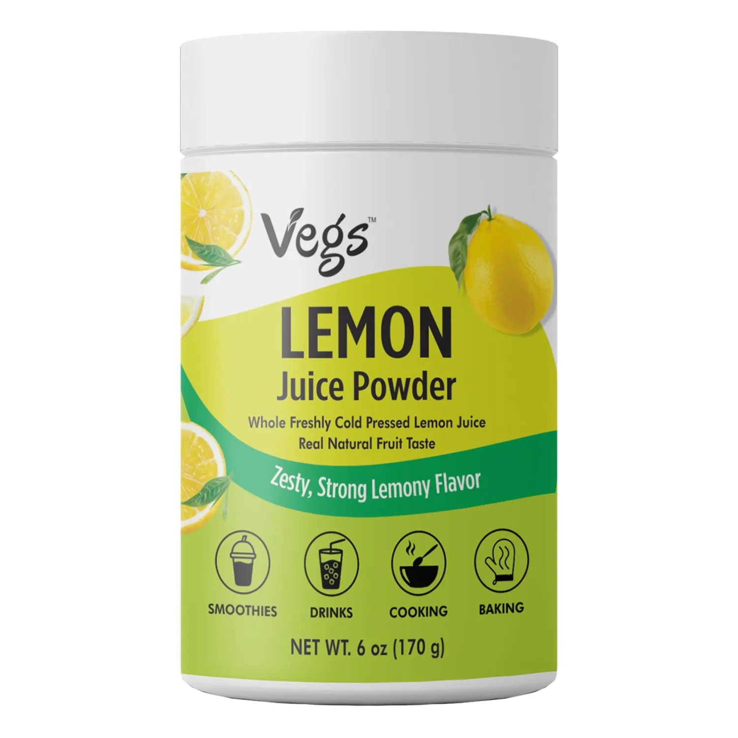 Vegs Lemon Juice Powder - Freeze Dried & Powdered Juice - 100% Pure True Natural Lemon Powder Flavoring for Drinks, Cooking, Baking - Sugar free, Vegan, Non-GMO - 6 Oz