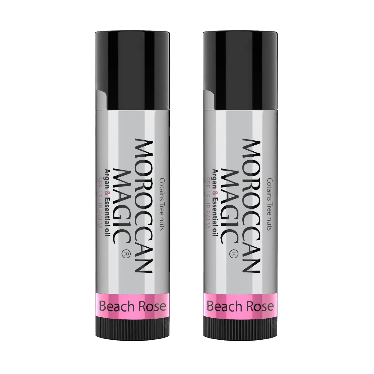 Moroccan Magic Beach Rose SPF 15 Lip Balm - Rose Vanilla | Argan Oil & Essential Oils | Family Owned | Cruelty Free | 2 Pack