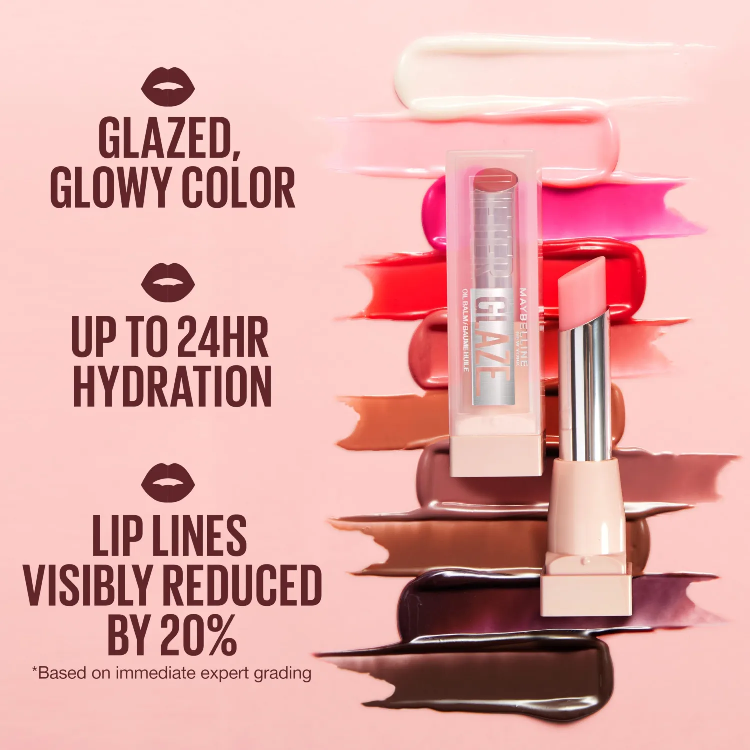 Maybelline Lifter Glaze Oil Balm with Hyaluronic Acid and Hydrating Oil Blend, Lip Balm with 24HRs of Smooth, Moisturizing Shine, Peach Quench (Sheer Peach Nude)