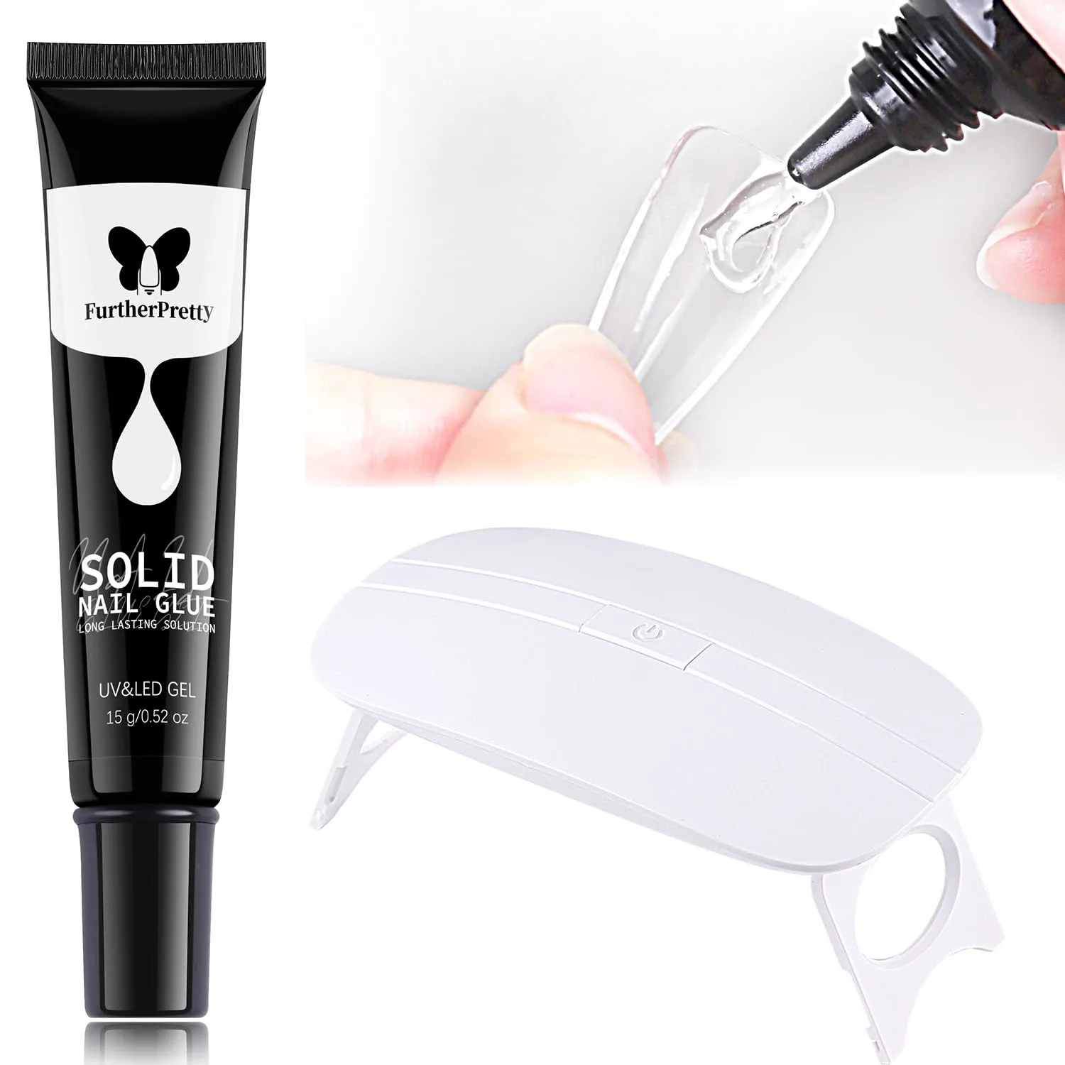 Solid Nail Glue Gel Kit with UV Lamp, 15ml Gel Glue for Nails Super Strong Adhesive for Press On Nails Fake Nail Tips, Professional Salon & Home Manicure Supplies-uñas de Gel para pegar