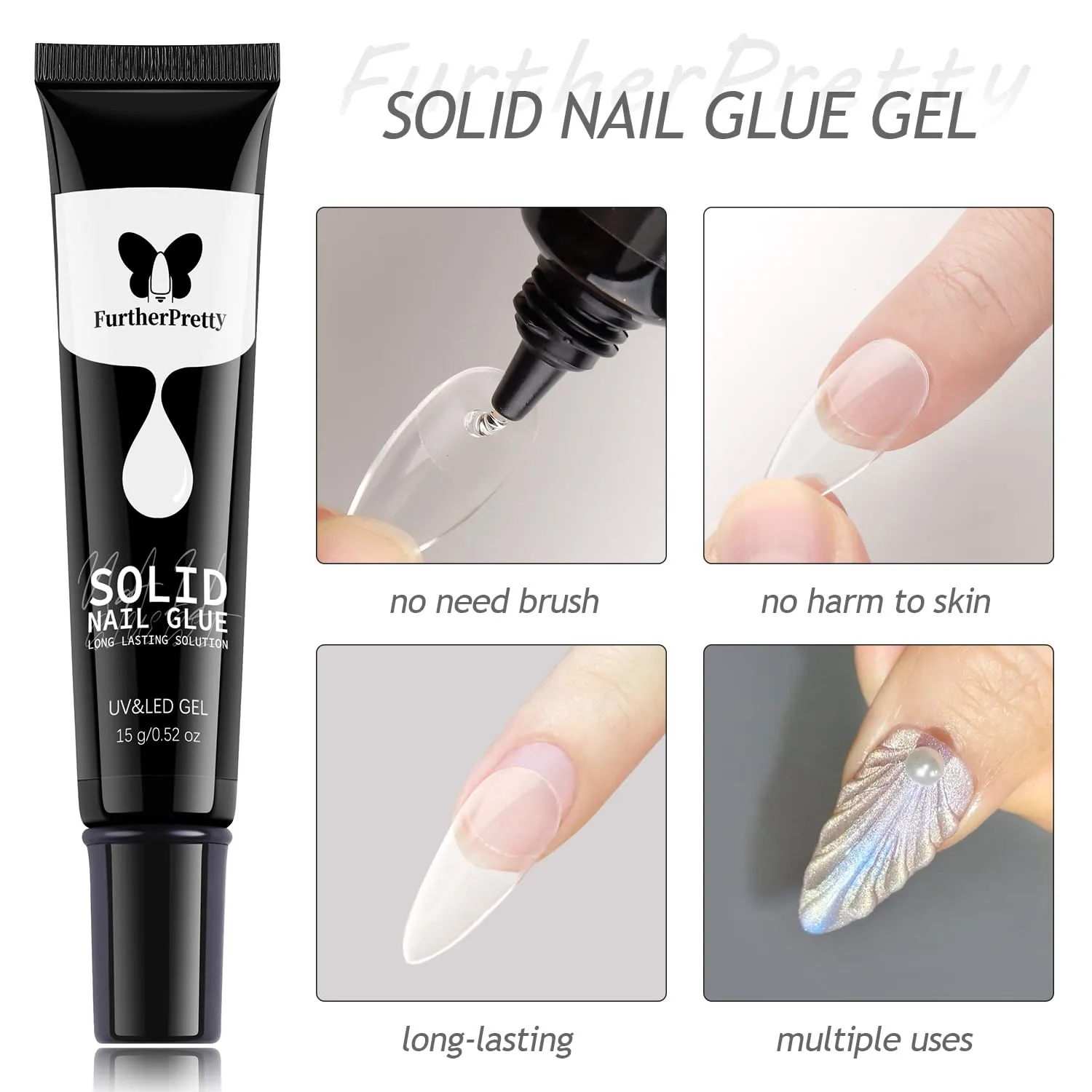 Solid Nail Glue Gel Kit with UV Lamp, 15ml Gel Glue for Nails Super Strong Adhesive for Press On Nails Fake Nail Tips, Professional Salon & Home Manicure Supplies-uñas de Gel para pegar