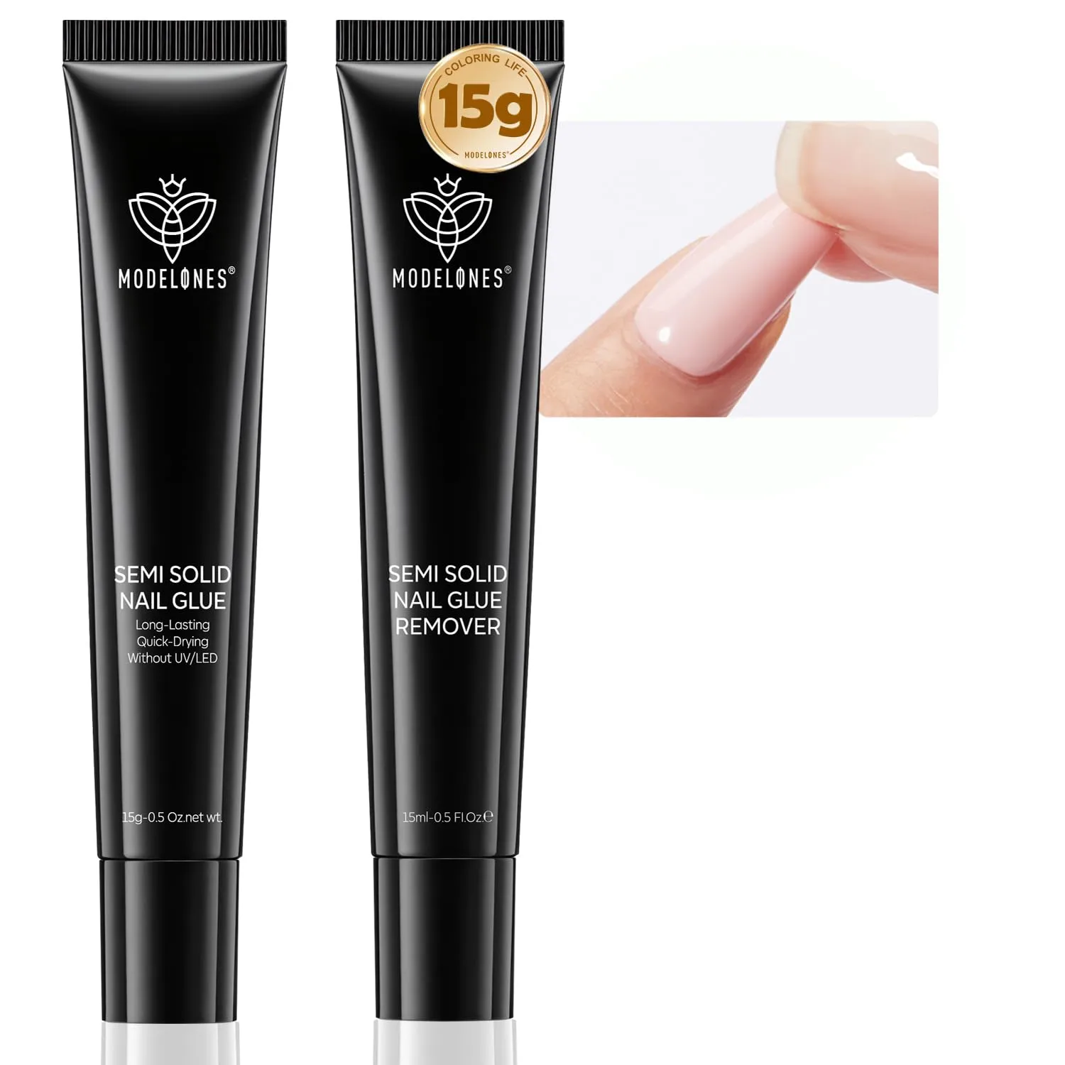 modelones 15g Nail Glue for Press Ons with Remover Set Quick Drying No UV Light Needed Strong Semi Solid Glue Gel for Nail Tips