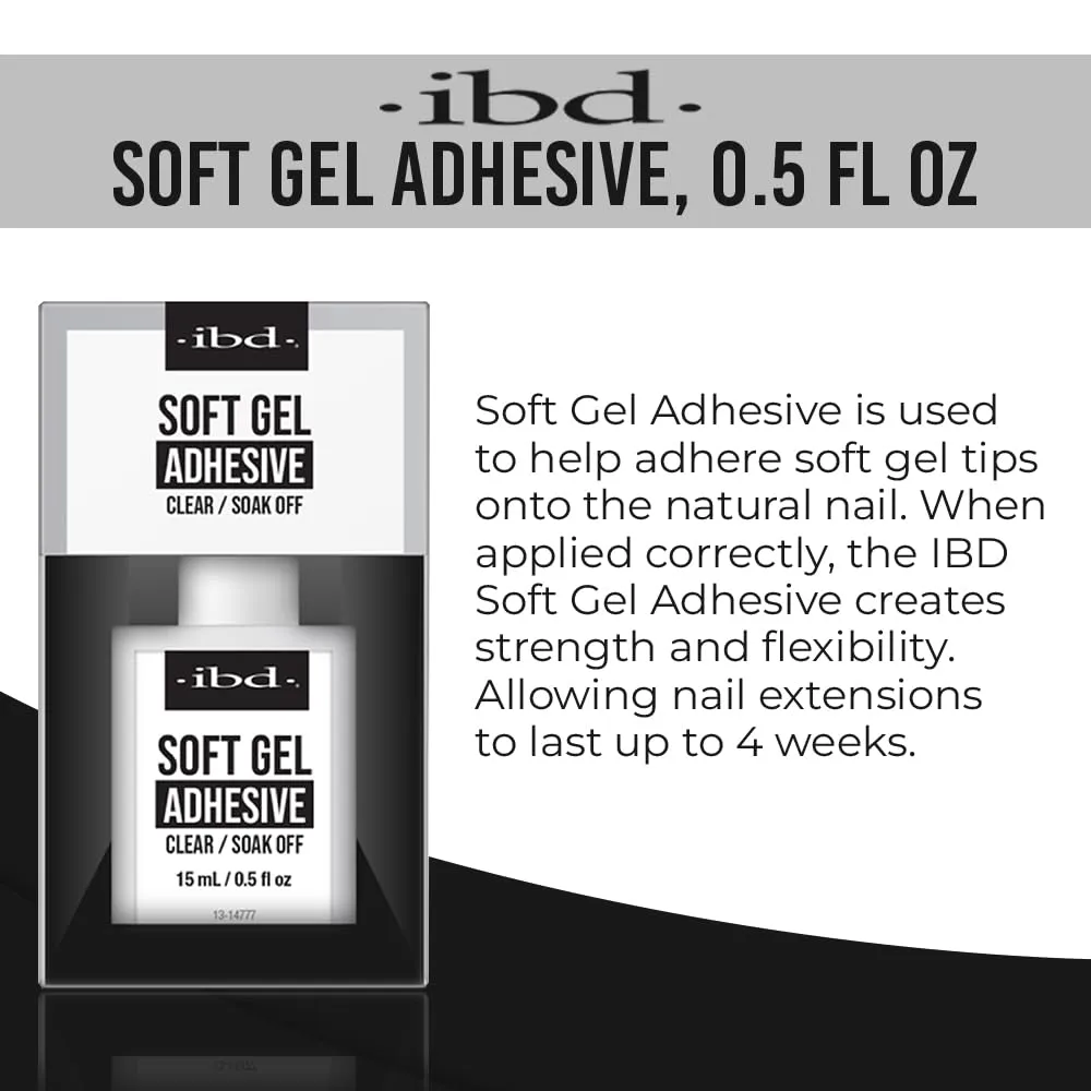 IBD Soft Gel Nail Adhesive - Clear Gel Nail Glue for Fake Nails, Tips, & Acrylic Extensions, Durable, Easy Soak-Off Bond, 0.5 fl oz