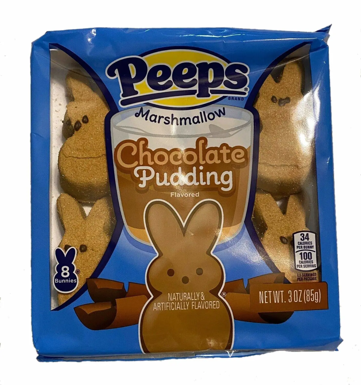 Peeps Marshmallow Chocolate Pudding 3 Ounce Package of 8 Bunnies