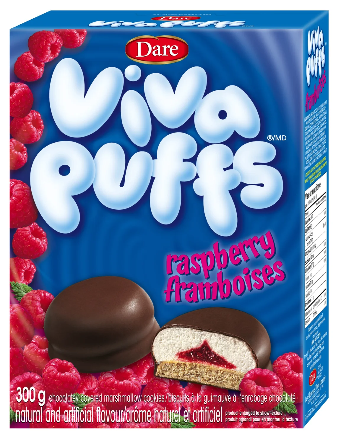 Dare Viva Puffs Raspberry - Chocolatey Covered Marshmallow Cookies 300g {Imported From Canada}