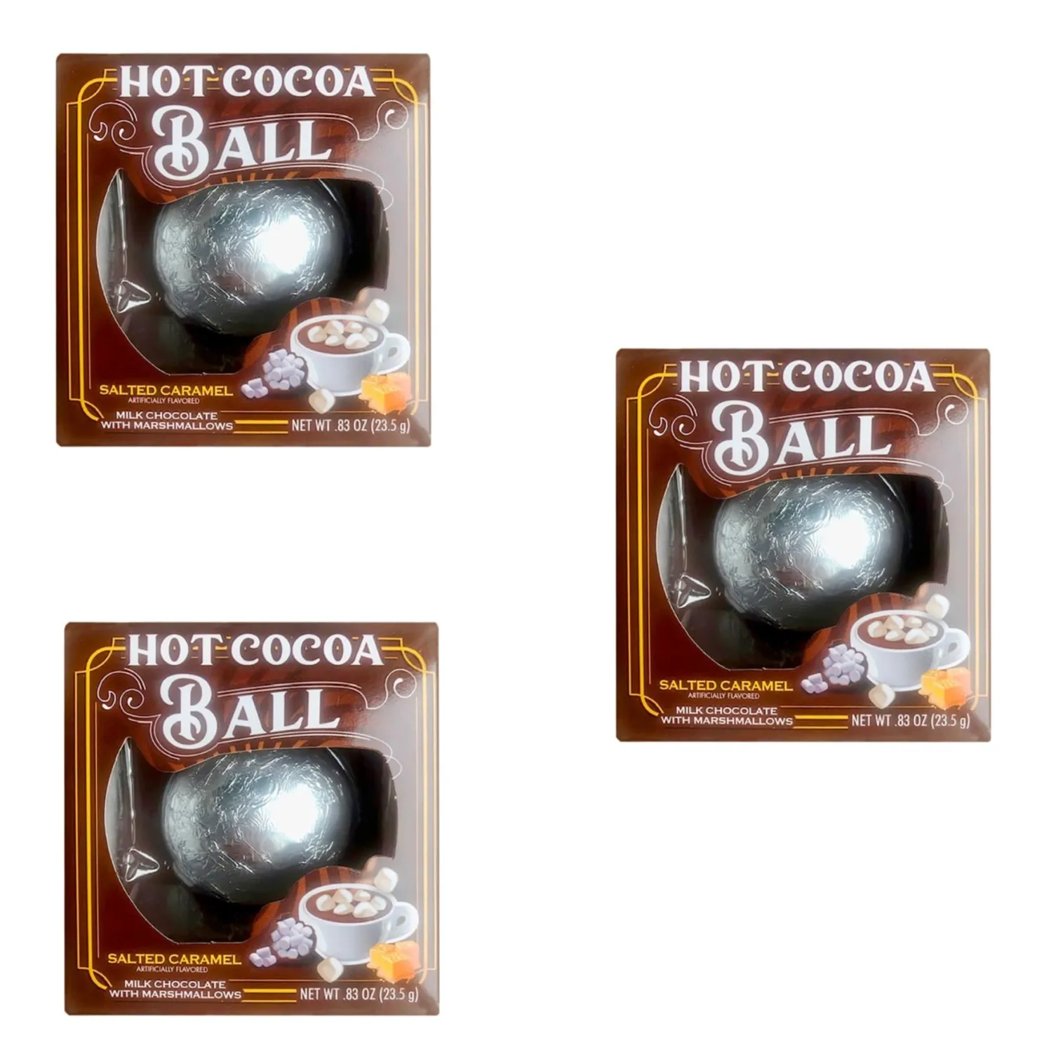 Hot Cocoa Balls - Pack of 3 - Hot Chocolate Sea Salt Caramel Melting Balls with Marshmallows Inside - Smiling Sweets - Perfect Stocking Stuffer - Great for Everyone