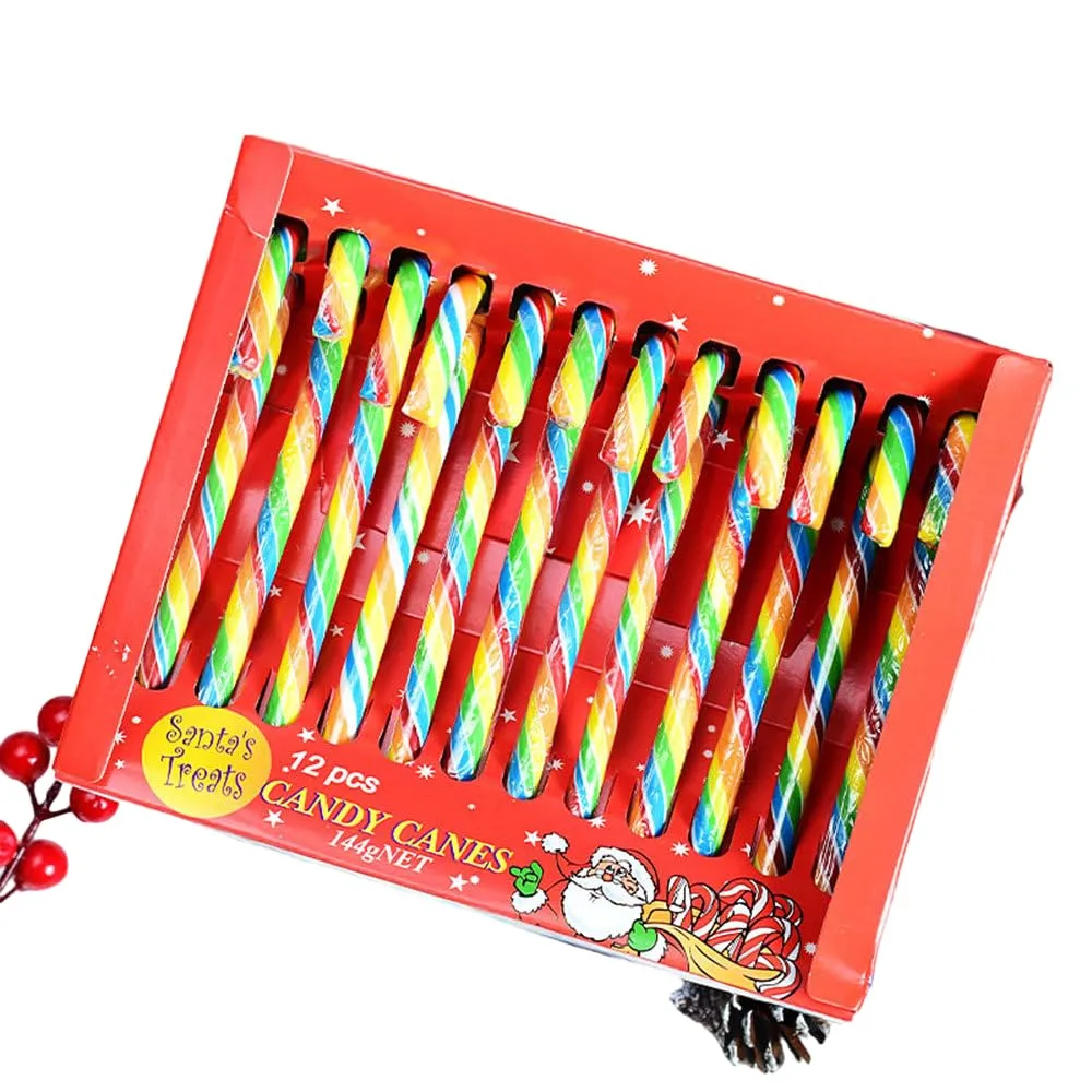 Hard candy in the shape of a cane, toy candy for children, Christmas Candy Gift Box Packaging - Christmas Talk Stick Shape Rainbow Color, 12 Sticks, Hard Candy - Festive Holiday Treats! Candy gift (B)