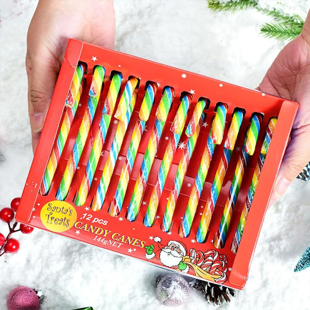 Hard candy in the shape of a cane, toy candy for children, Christmas Candy Gift Box Packaging - Christmas Talk Stick Shape Rainbow Color, 12 Sticks, Hard Candy - Festive Holiday Treats! Candy gift (B)