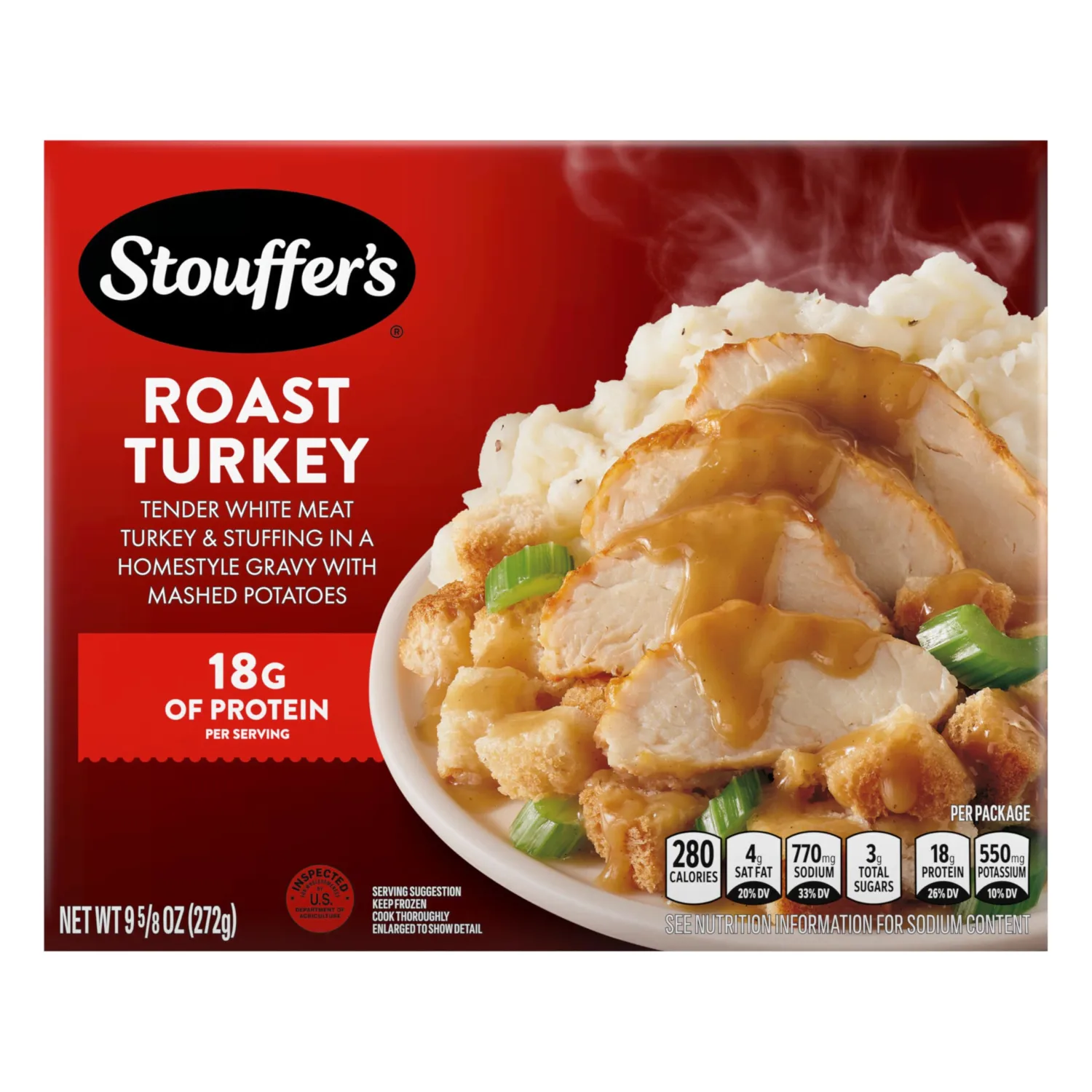 Stouffer’s Roast Turkey, Single Serve, Frozen Turkey Dinner, Oven or Microwave Dinners, Single Frozen Meals