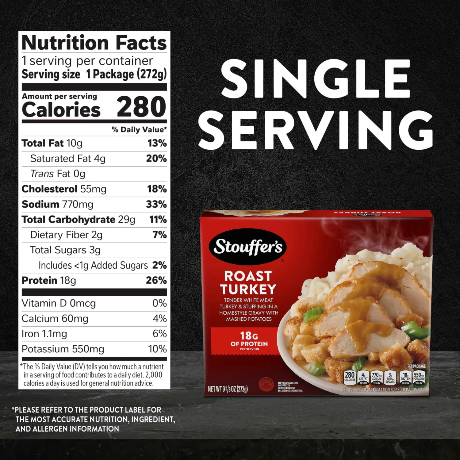 Stouffer’s Roast Turkey, Single Serve, Frozen Turkey Dinner, Oven or Microwave Dinners, Single Frozen Meals