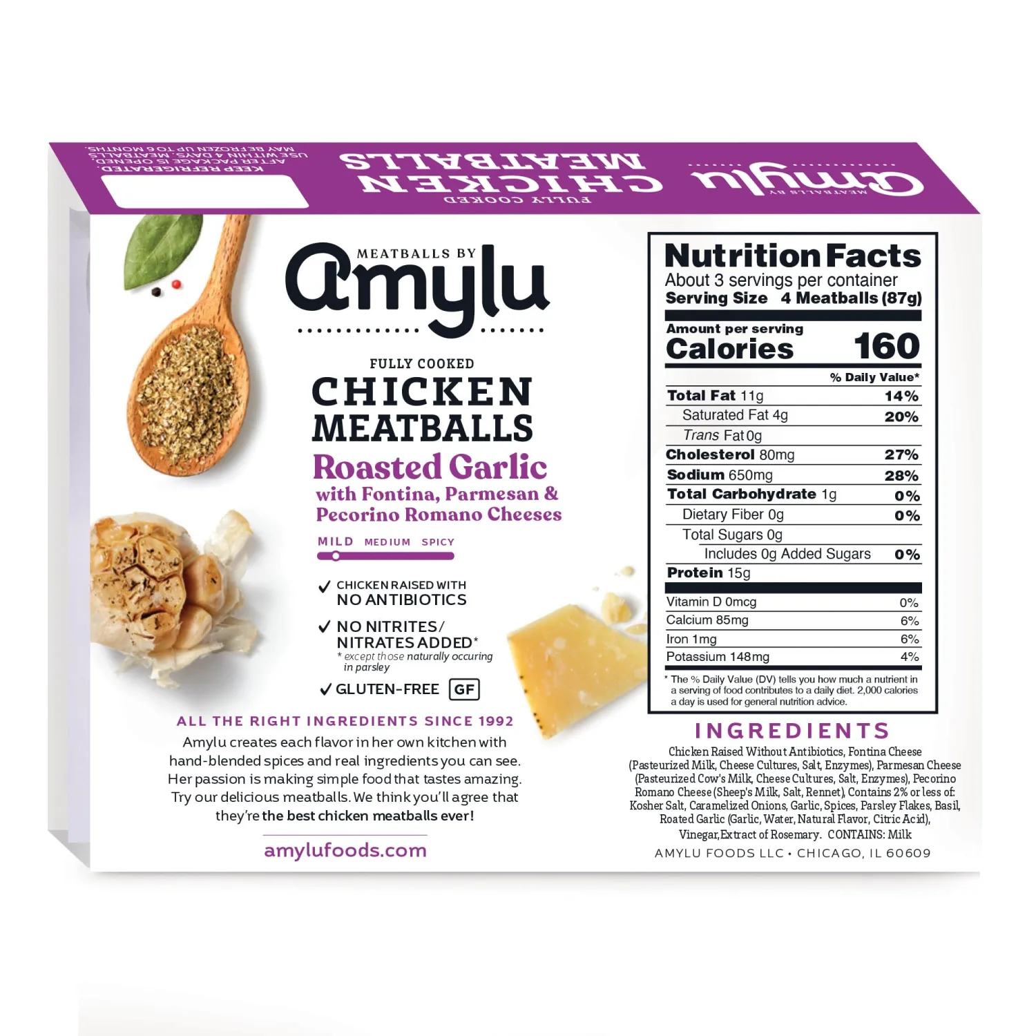 Amylu Roasted Garlic Chicken Meatballs, 10 OZ