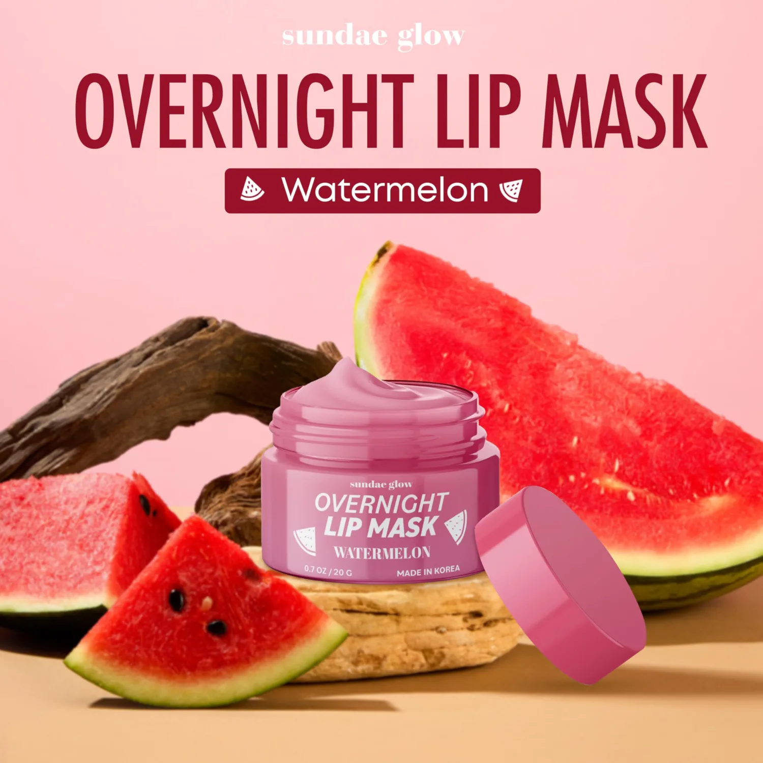 Watermelon Lip Mask - Dermatologist Tested, Anti-Aging, Korean Skin Care, Deep Hydration, Overnight Lip Repair - Vegan, Clean Beauty, 95% Natural, Cruelty-Free - 1 Pack
