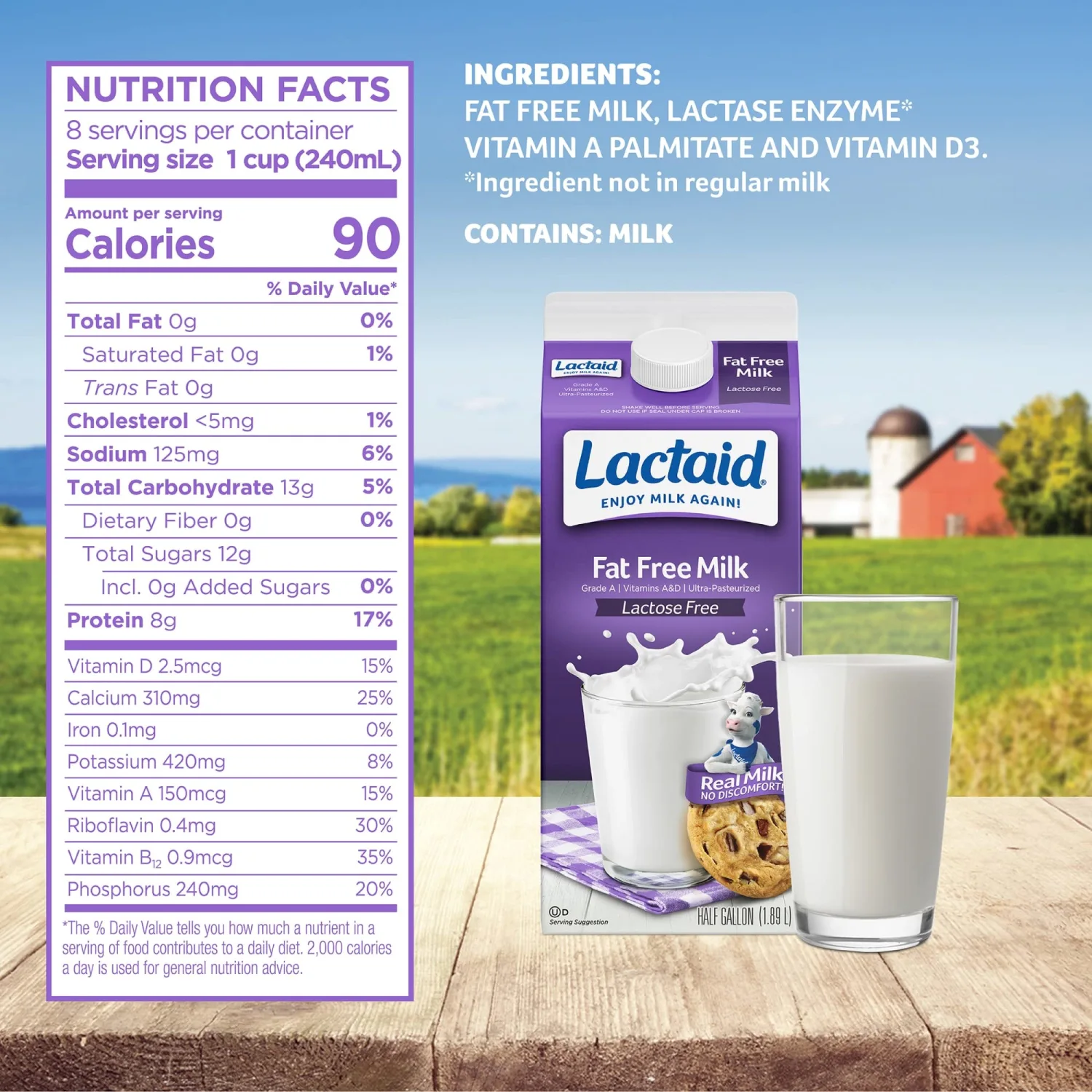 Lactaid Fat Free Milk, 64 fl oz