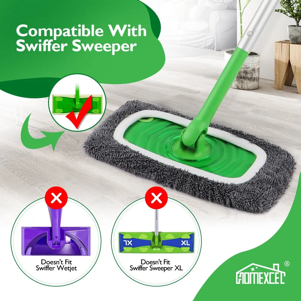 HOMEXCEL Reusable Microfiber Mop Pads Compatible with Swiffer Sweeper-4 Pack Washable Wet Pad Refills for Wet & Dry Use, Floor-Grey Cleaning Mop Head Pads Refills for Household Cleaning, Grey