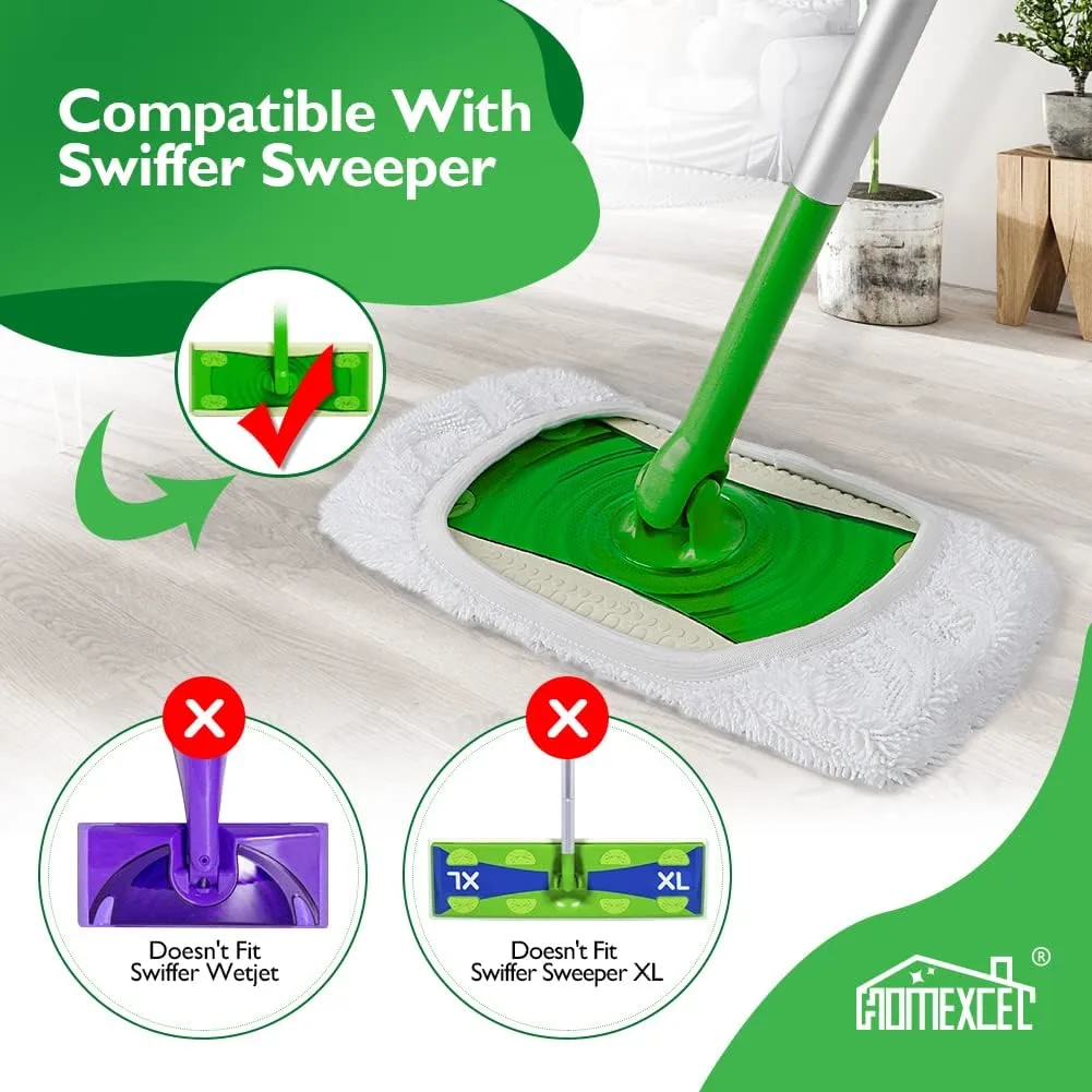 HOMEXCEL Reusable Microfiber Mop Pads Compatible with Swiffer Sweeper-Washable Wet Pad Refills for Wet & Dry Use, Floor Cleaning Mop Head Pads Refills for Household Cleaning, Pack of 8, White