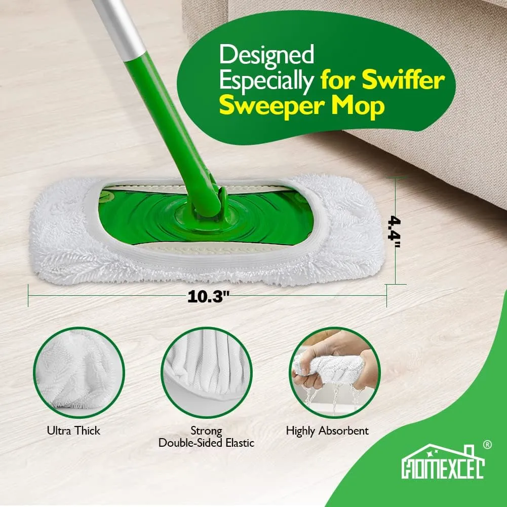 HOMEXCEL Reusable Microfiber Mop Pads Compatible with Swiffer Sweeper-Washable Wet Pad Refills for Wet & Dry Use, Floor Cleaning Mop Head Pads Refills for Household Cleaning, Pack of 8, White