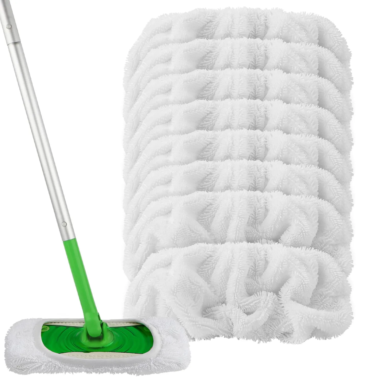 HOMEXCEL Reusable Microfiber Mop Pads Compatible with Swiffer Sweeper-Washable Wet Pad Refills for Wet & Dry Use, Floor Cleaning Mop Head Pads Refills for Household Cleaning, Pack of 8, White