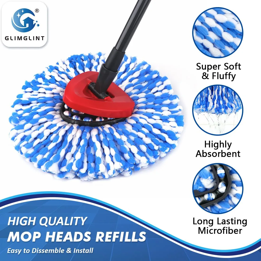 Mop Replace Heads Compatible for O Cedar 6 Pack, Spin Mops Refill Head Replacement for RinseClean 2-Tank System, Machine Washable, Suitable for Hard-surfaced Floors Cleaning