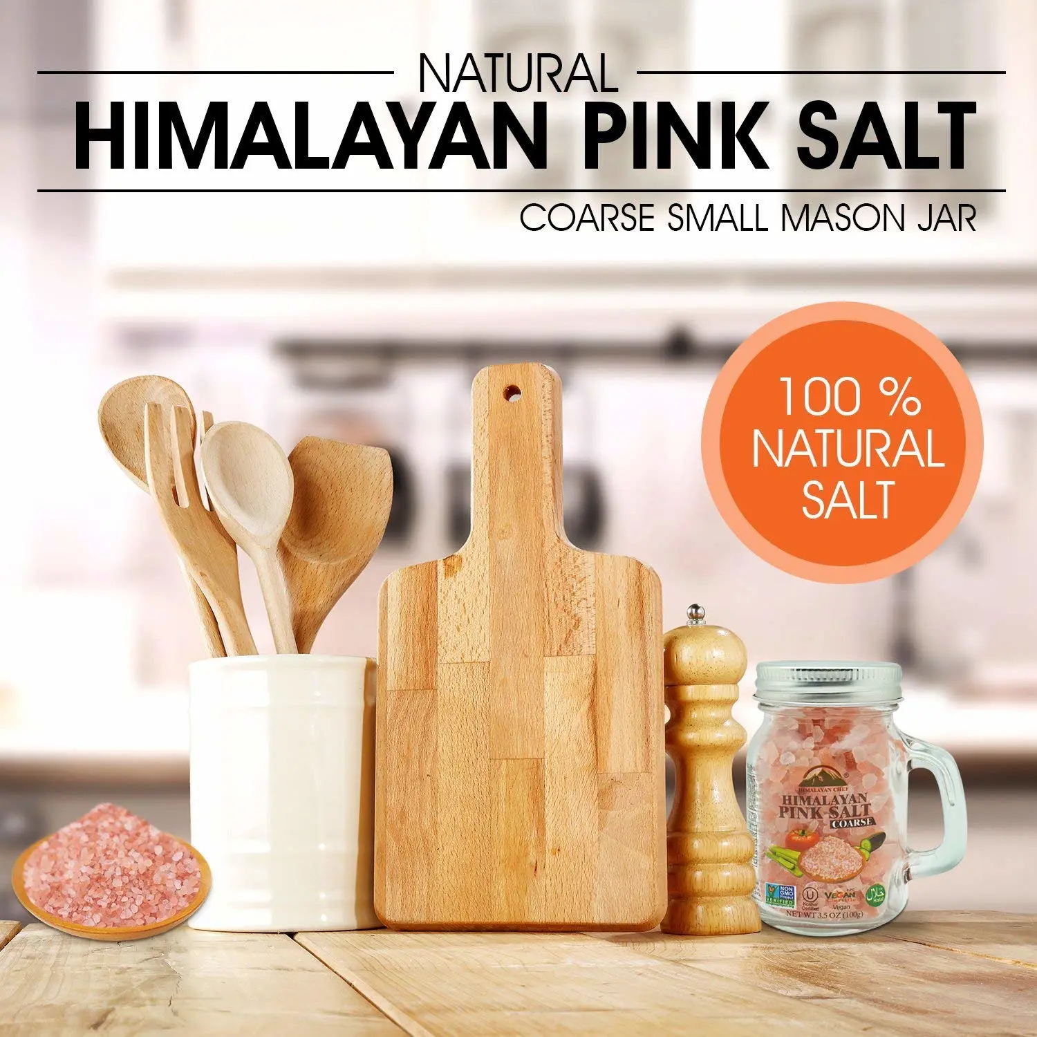Himalayan Chef Himalayan Pink Salt, Coarse Salt, Mason Jar-3.5 Ounces