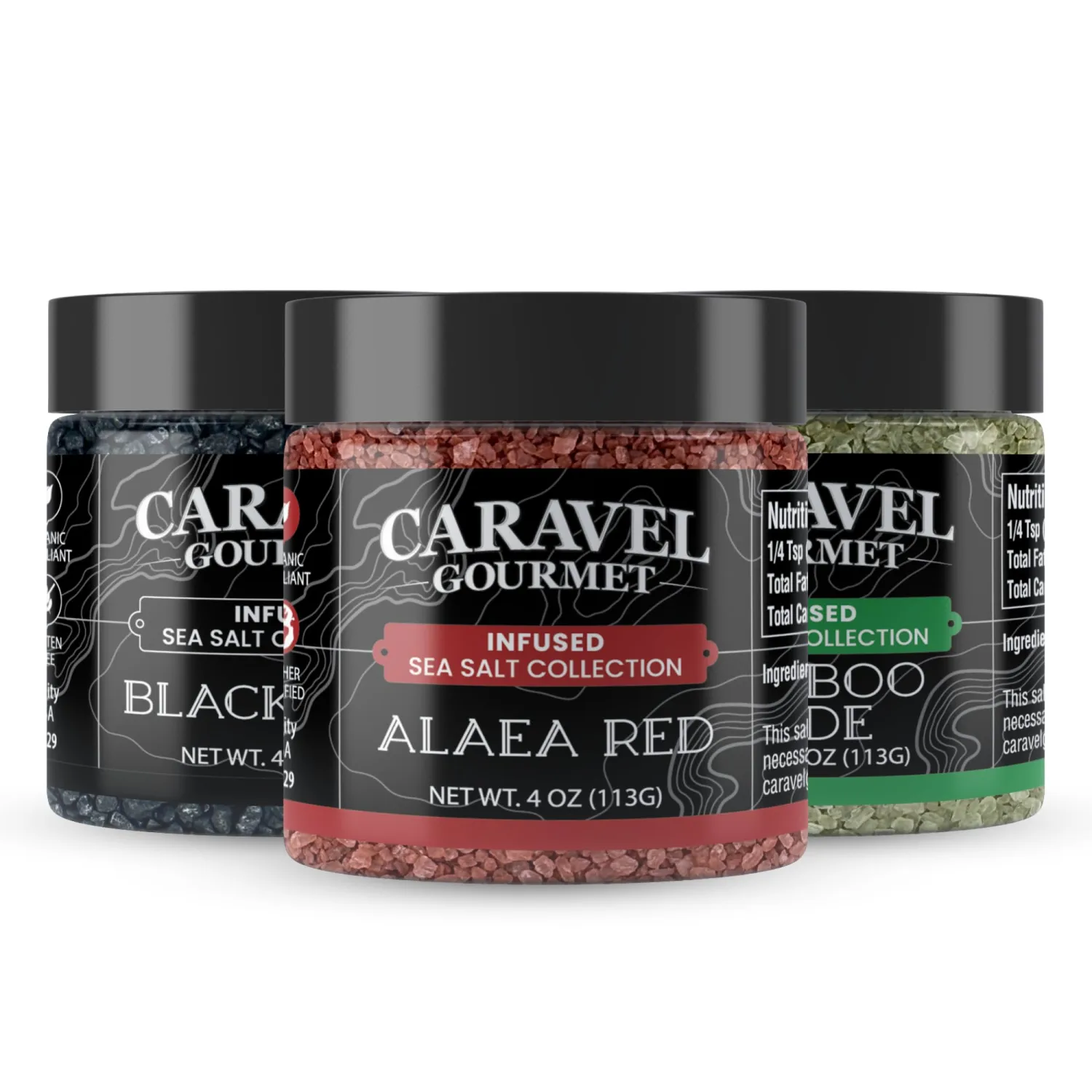 Hawaiian Sea Salt 3-Pack - Alaea Red, Bamboo Jade, Black Lava - All-Natural Sea Salts from the Pacific Ocean and Hawaiian Islands - Gluten-Free, No MSG, Non-GMO - Chef's Choice (4 oz Jar x 3)