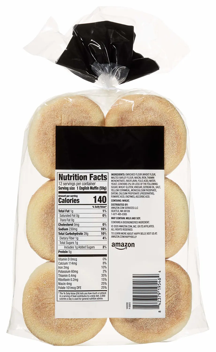 Amazon Brand - Happy Belly Original English Muffins, 12 Count, 1.5 pound (Pack of 1)