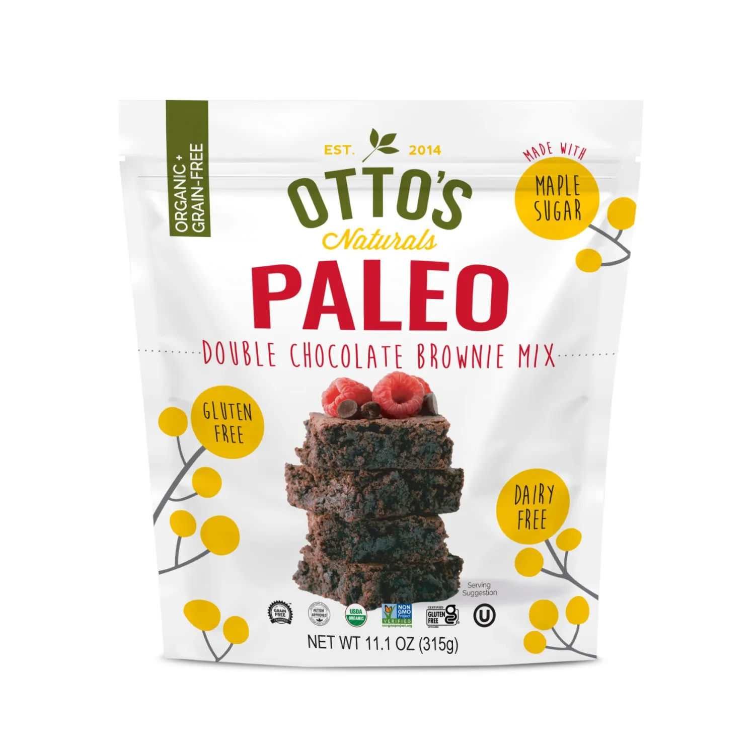 Otto's Naturals Grain-Free Paleo Double Chocolate Brownie Mix, 11.1 Oz., Top 9 Allergen-Free, Organic Cassava Flour, Gluten Free, Non-GMO, Plant-Based