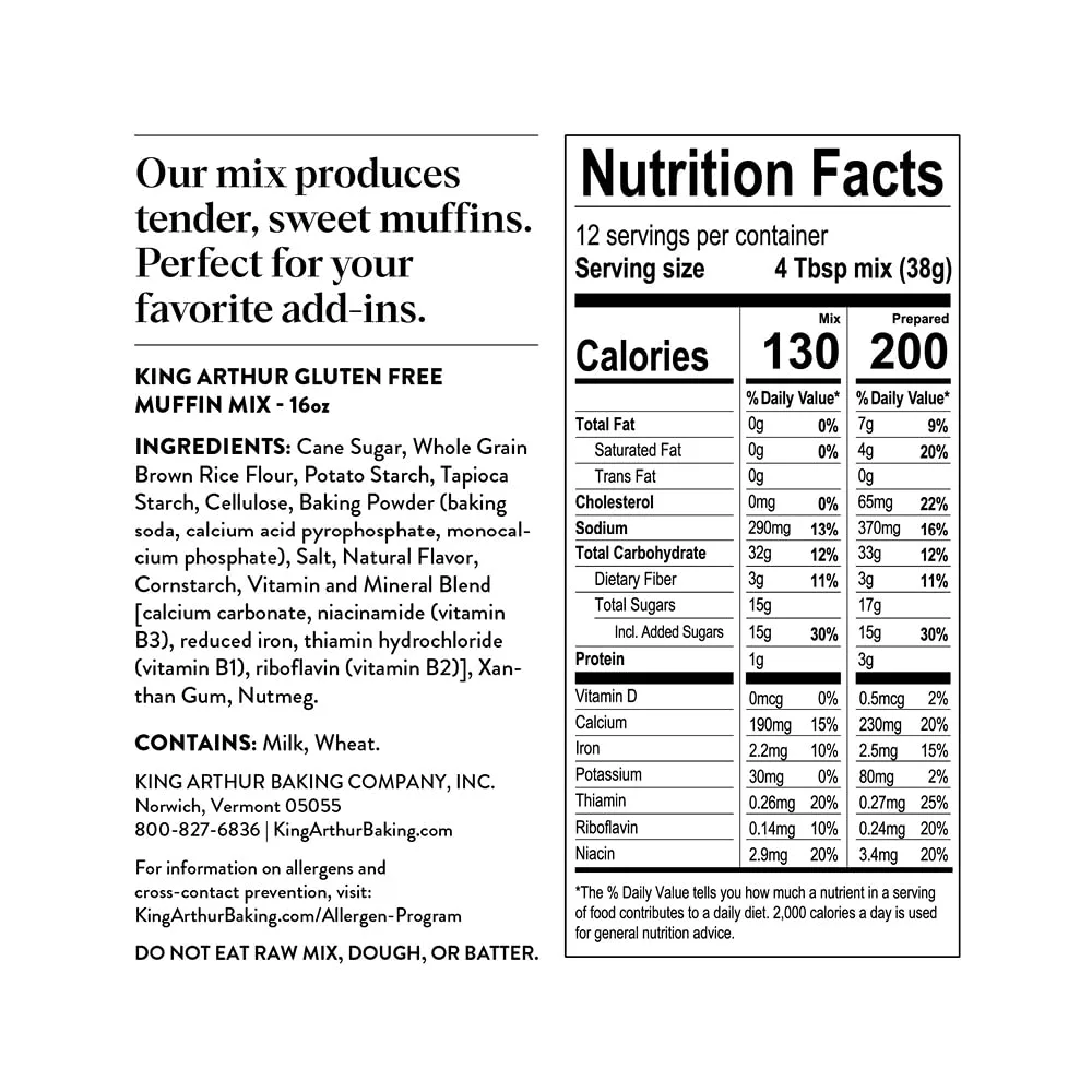 King Arthur, Gluten Free Banana Bread + Muffin Mix, Gluten-Free, Non-GMO Project Verified, Certified Kosher, 16 Ounces