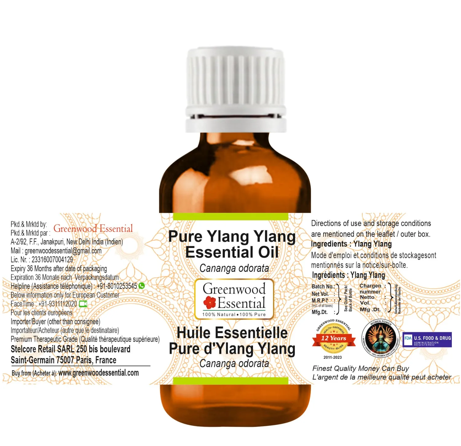 Pure Ylang Ylang Essential Oil (Cananga odorata) Steam Distilled 30ml (1 oz)