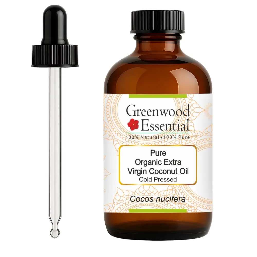 Pure Organic Extra Virgin Coconut Oil (Cocos nucifera) with Glass Dropper Cold Pressed 120ml (4 oz)