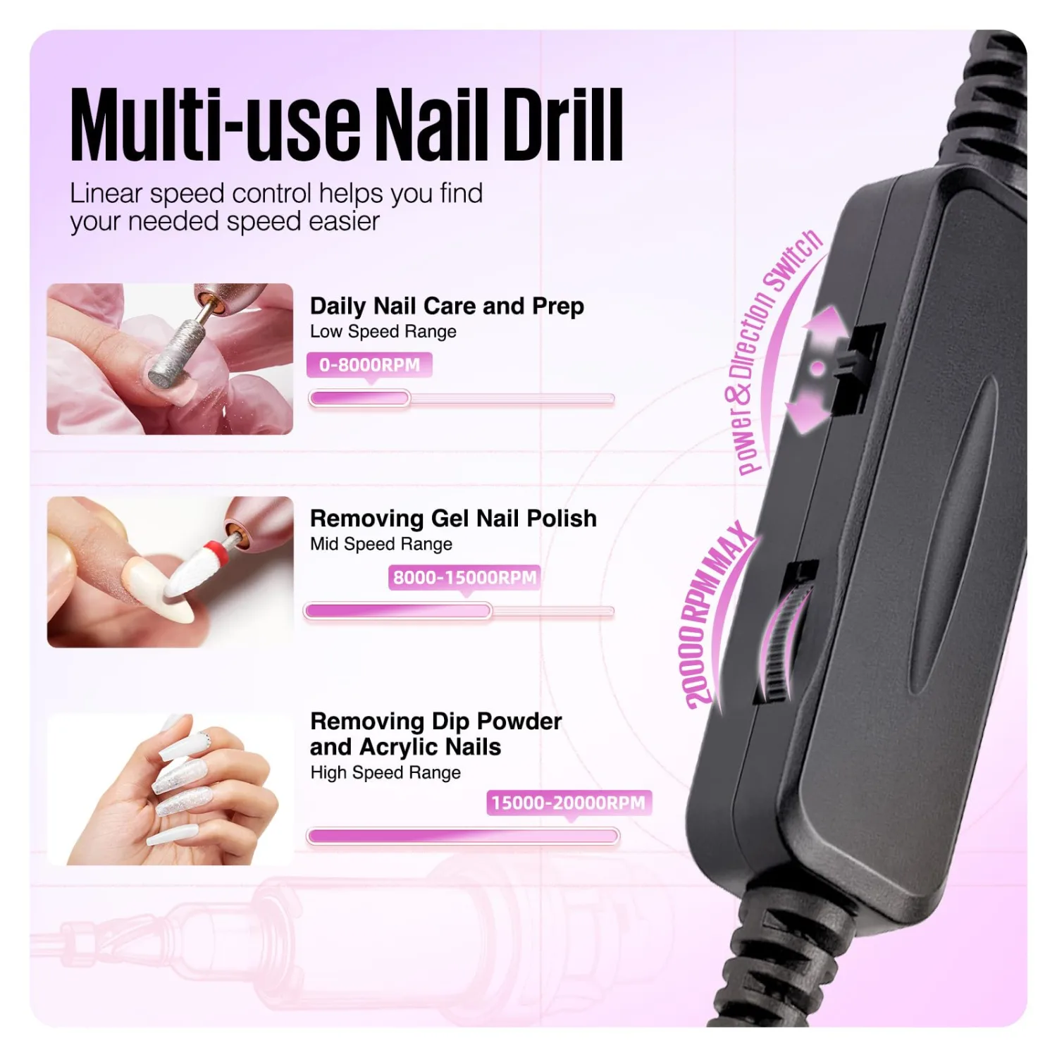 MEFA 16 PCS Kit Electric Nail Drill with Bits & Dust Brush, 20000RPM Portable Professional Electric Nail File, Manicure Pedicure Nail Set Efile Nail Drill for Home Salon