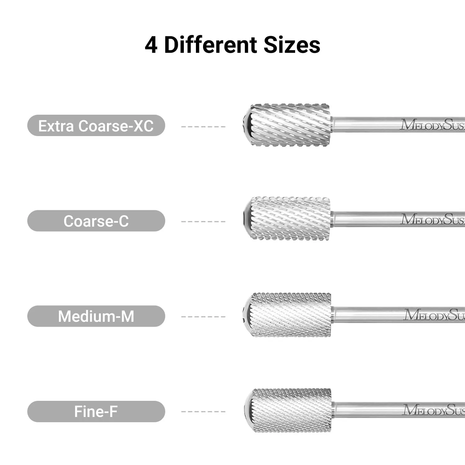 MelodySusie Safety Nail Drill Bits, 3/32'' Smooth Round Top Large Barrel Carbide Bits, Suitable for Manicure Pedicure Cuticle Gel Polishing, Beginners Bits, Silver, Series Bit-S, Extra Coarse
