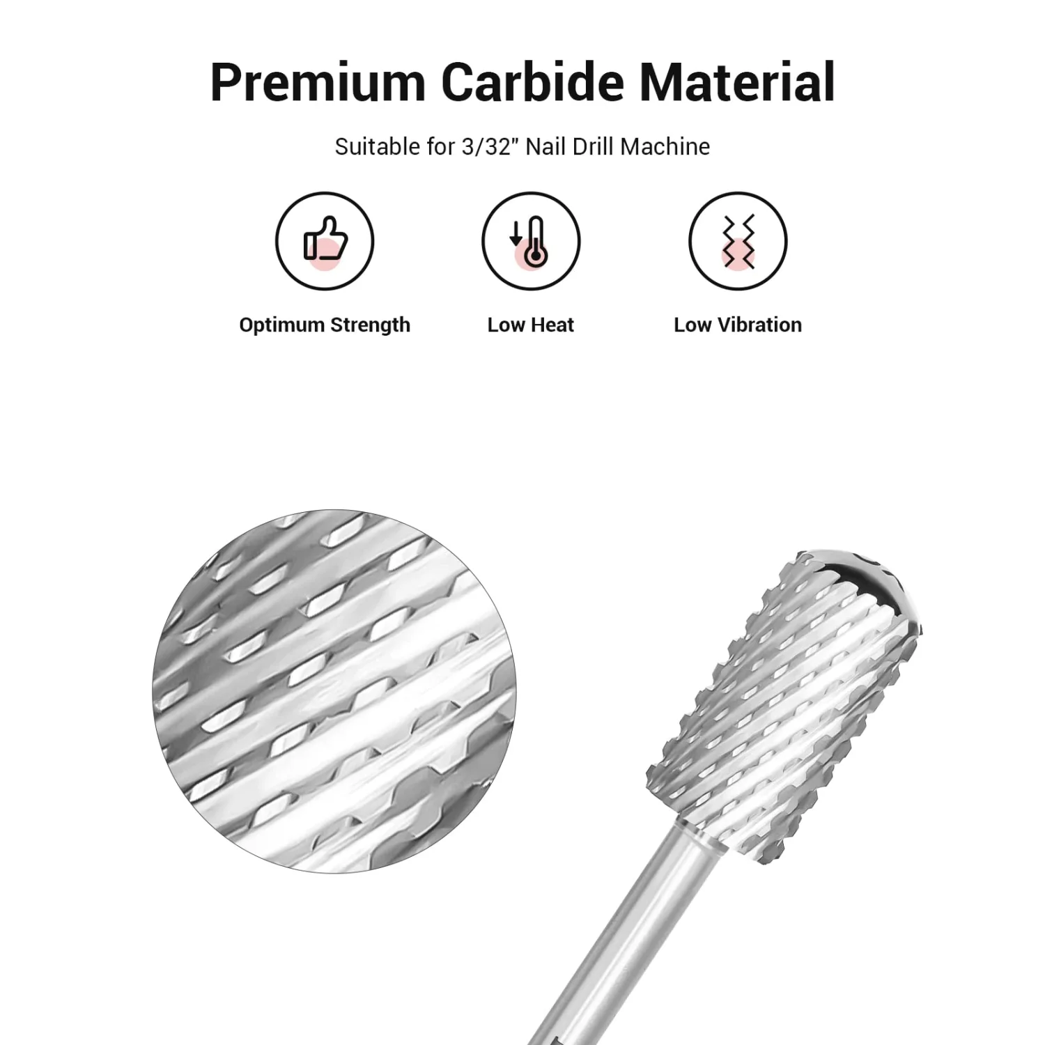 MelodySusie Safety Nail Drill Bits, 3/32'' Smooth Round Top Large Barrel Carbide Bits, Suitable for Manicure Pedicure Cuticle Gel Polishing, Beginners Bits, Silver, Series Bit-S, Extra Coarse
