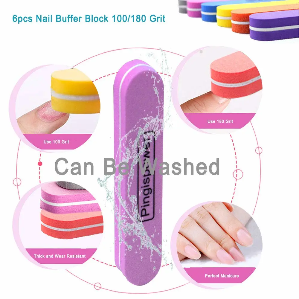 Nail Files and Buffers Kit, 15PCS Professional Emery Board Nail File for Natural & Acrylic Nails, Reusable with Washable 100/180 & 600/3000 Grit Nail Buffer Block Suit Home and Salon