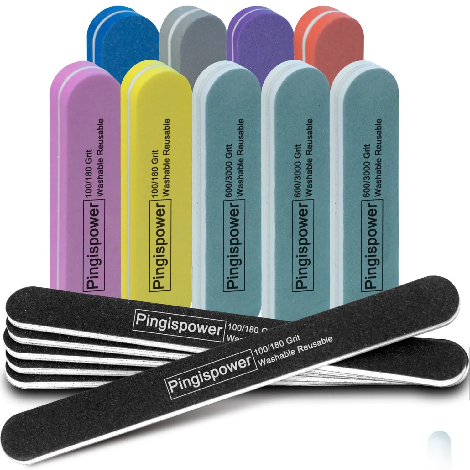 Nail Files and Buffers Kit, 15PCS Professional Emery Board Nail File for Natural & Acrylic Nails, Reusable with Washable 100/180 & 600/3000 Grit Nail Buffer Block Suit Home and Salon