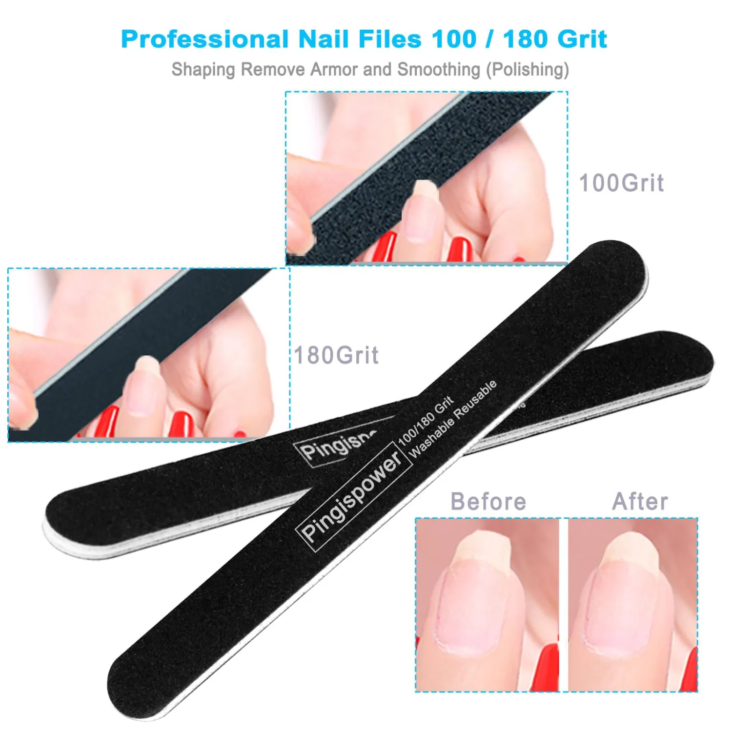 Nail Files and Buffers Kit, 15PCS Professional Emery Board Nail File for Natural & Acrylic Nails, Reusable with Washable 100/180 & 600/3000 Grit Nail Buffer Block Suit Home and Salon