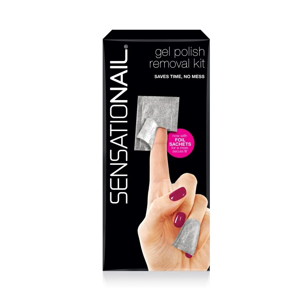 Sensationail Gel Nail Polish Removal Kit, Acetone Dropper, 4-Way Nail Buffer and Manicure Stick, Easily Soak Off without Damage or Hassle, Silver, 30 Count