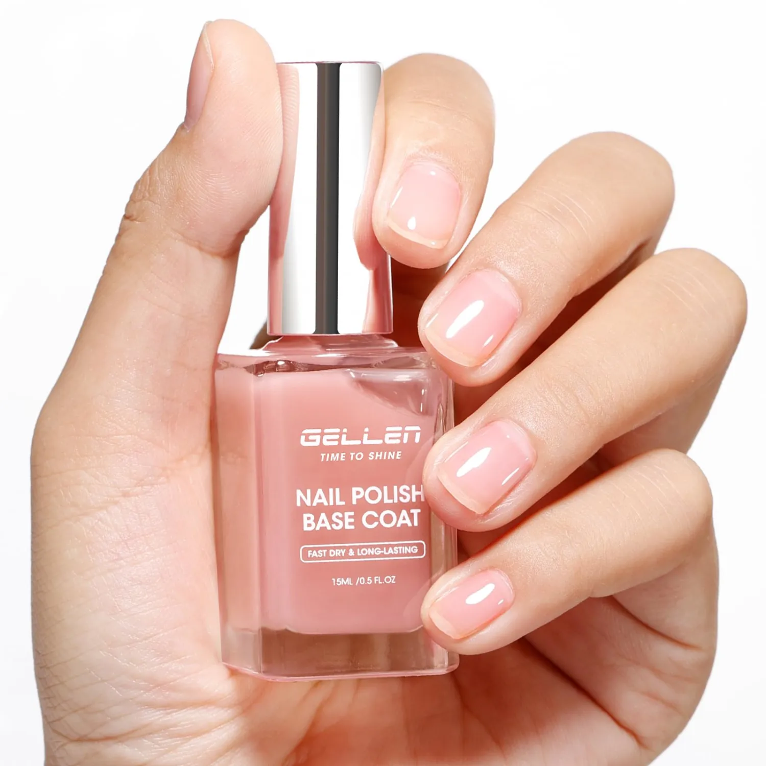 GELLEN Clear Nail Polish Base Coat Tinted Natural Pink, 4-In-1 Non-toxic Sheer Base Coat Strengthens Natural Nails, Quick Dry Pale Pink Regular Nail Polish Non UV Gel, Hema Free, Calcium Formula