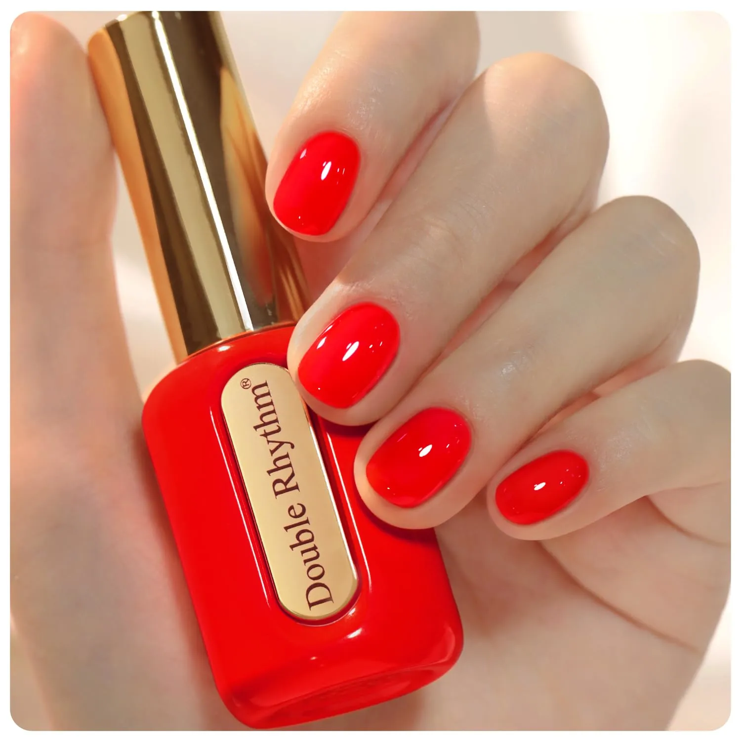 Double Rhythm 0.50 OZ Gel Polish Hema Free Same Color Same Bottle Golden Round Translucent Neutral Natural Milky 15 ML Jelly UV Polish Art DIY at Home (Neon Red-C1016)
