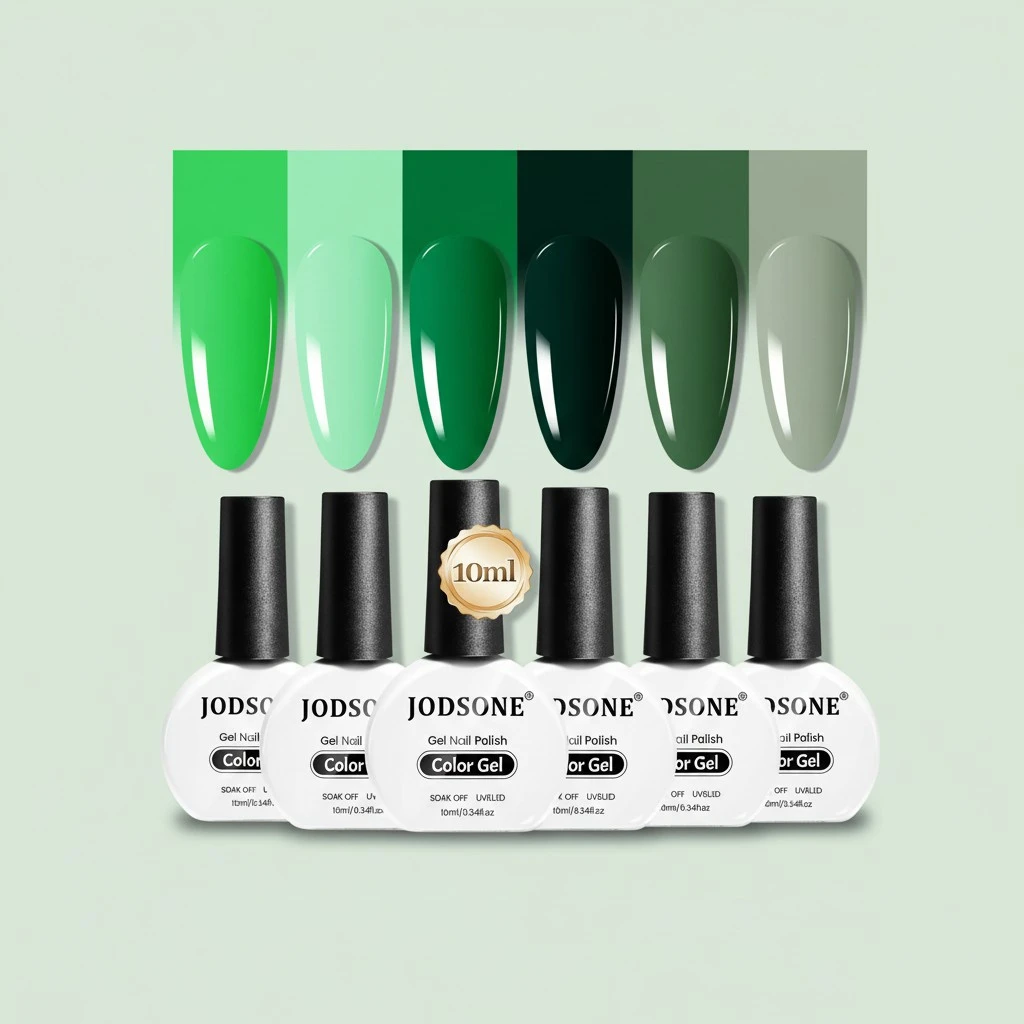 JODSONE 10ml Green Gel Nail Polish 6Pcs Gel Nail Polish Set All Seasons Neutral Soak off U V Lamp Manicure Set for Nail Art Collection St. Patrick's Day Gift for Her