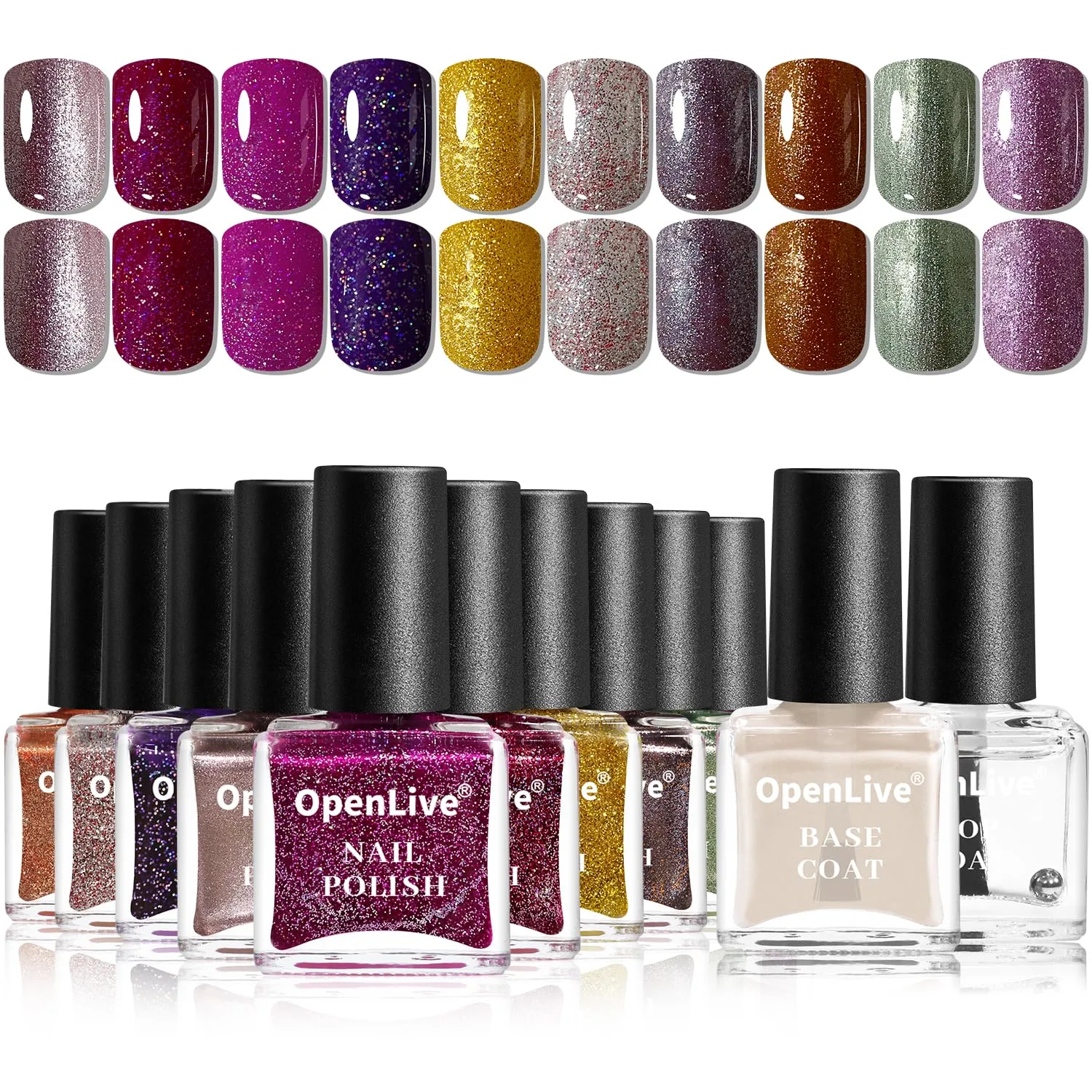 Glitter Nail Polish Set, 10 Color Dark Blue Rose Dark Red Gold Color Holiday Gift for Her