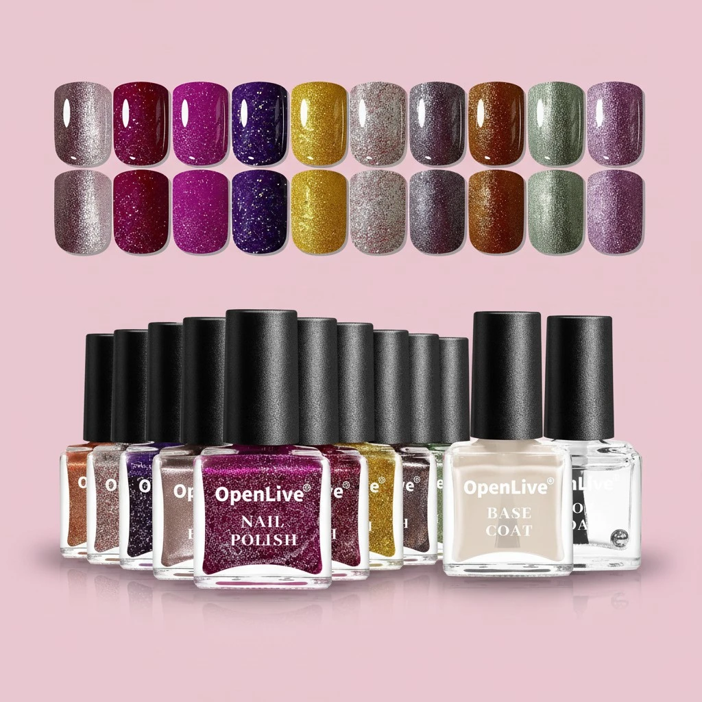 Glitter Nail Polish Set, 10 Color Dark Blue Rose Dark Red Gold Color Holiday Gift for Her