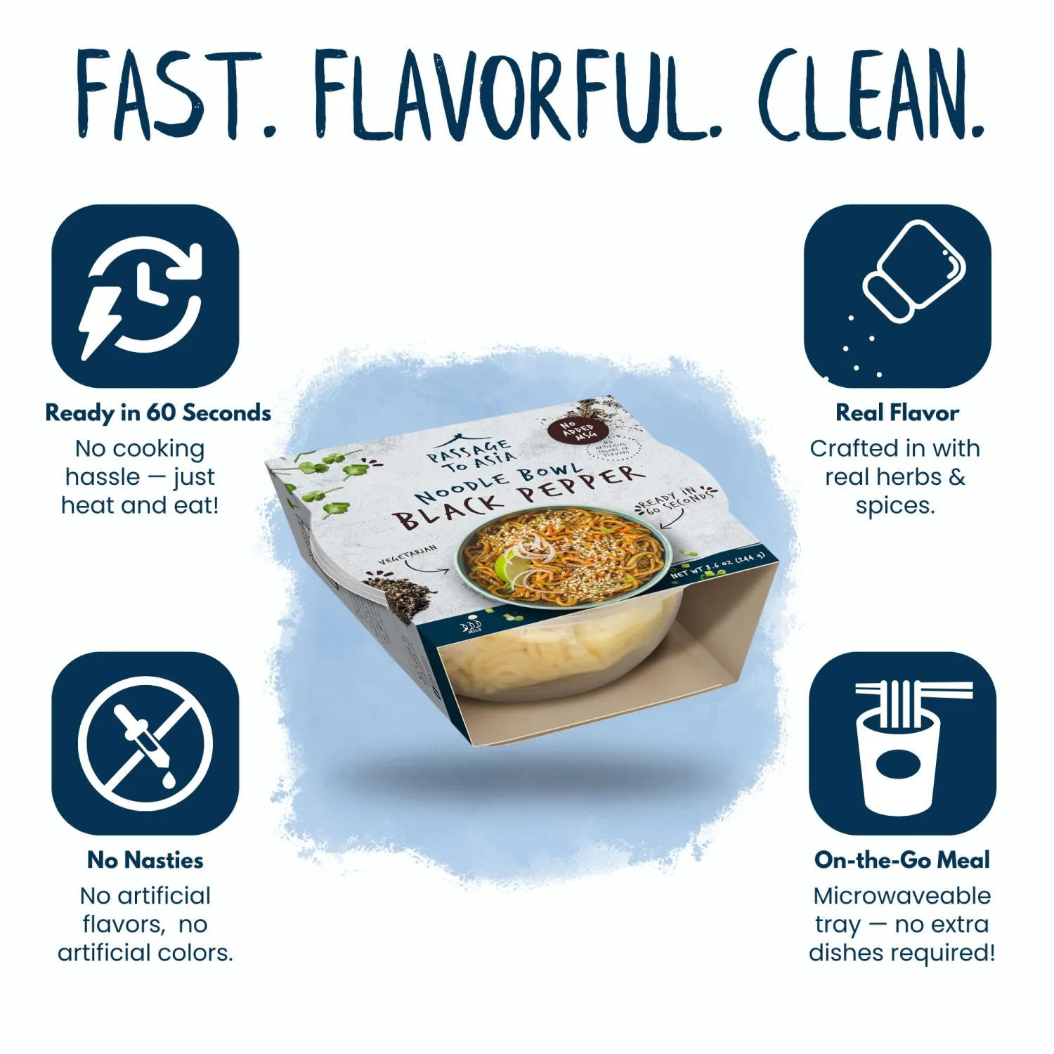 Passage to Asia Instant Noodles - Black Pepper Noodle Bowl - Vegetarian Hokkien Asian Noodles - Microwaveable Meal Ready in 60 Seconds - 1 pack