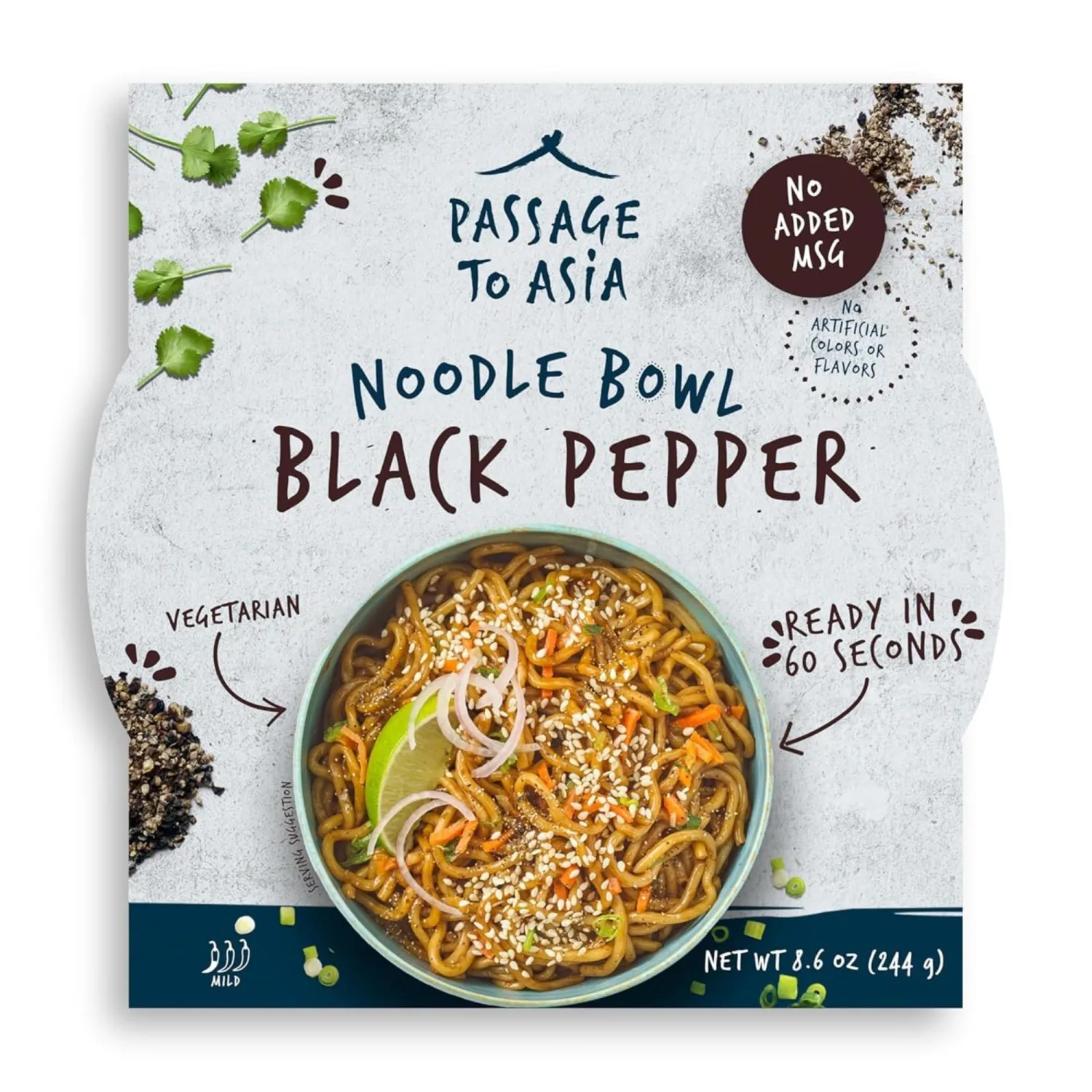Passage to Asia Instant Noodles - Black Pepper Noodle Bowl - Vegetarian Hokkien Asian Noodles - Microwaveable Meal Ready in 60 Seconds - 1 pack