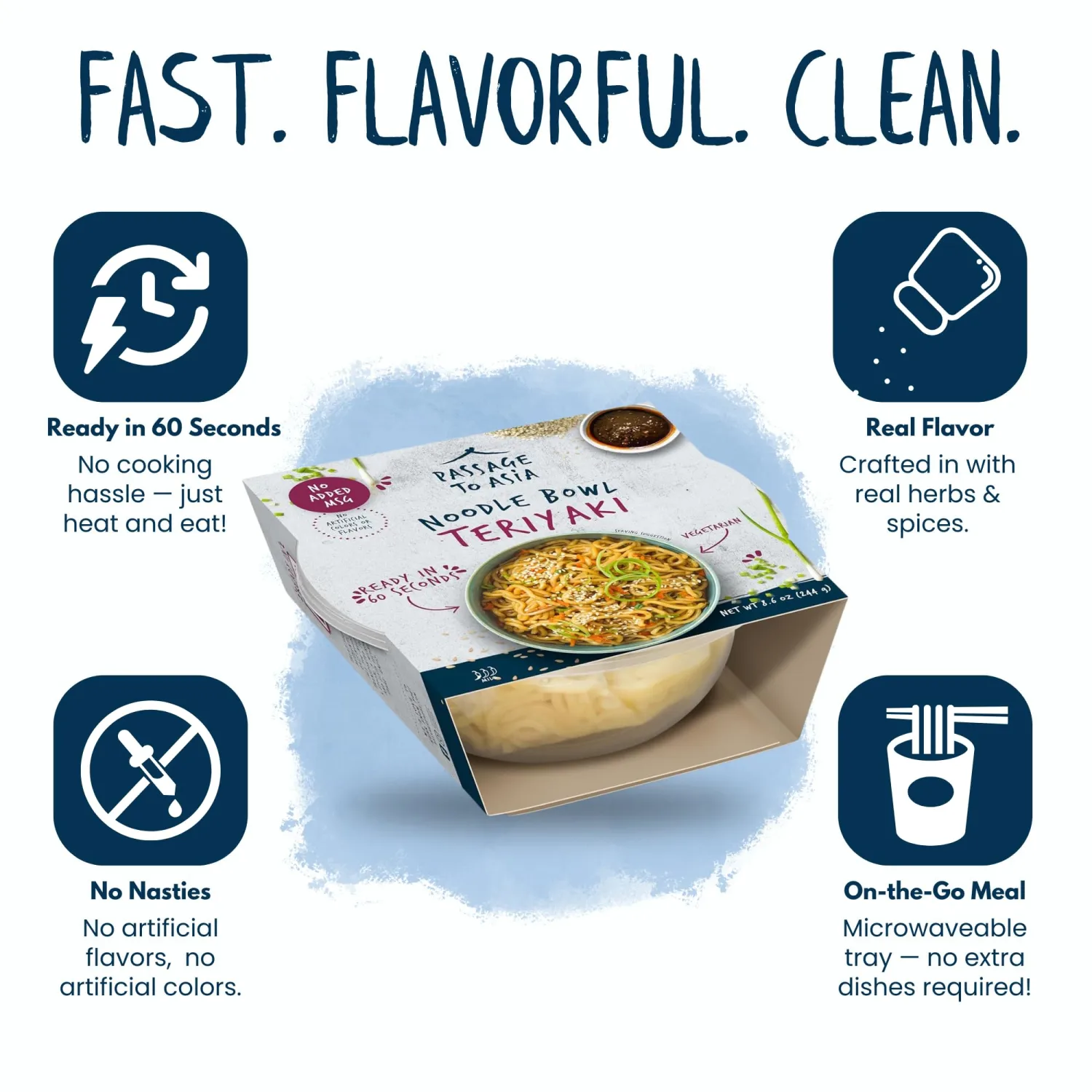 Passage to Asia Instant Noodles - Teriyaki Noodle Bowl - Vegetarian Hokkien Asian Noodles - Microwaveable Meal Ready in 60 Seconds - 1 pack