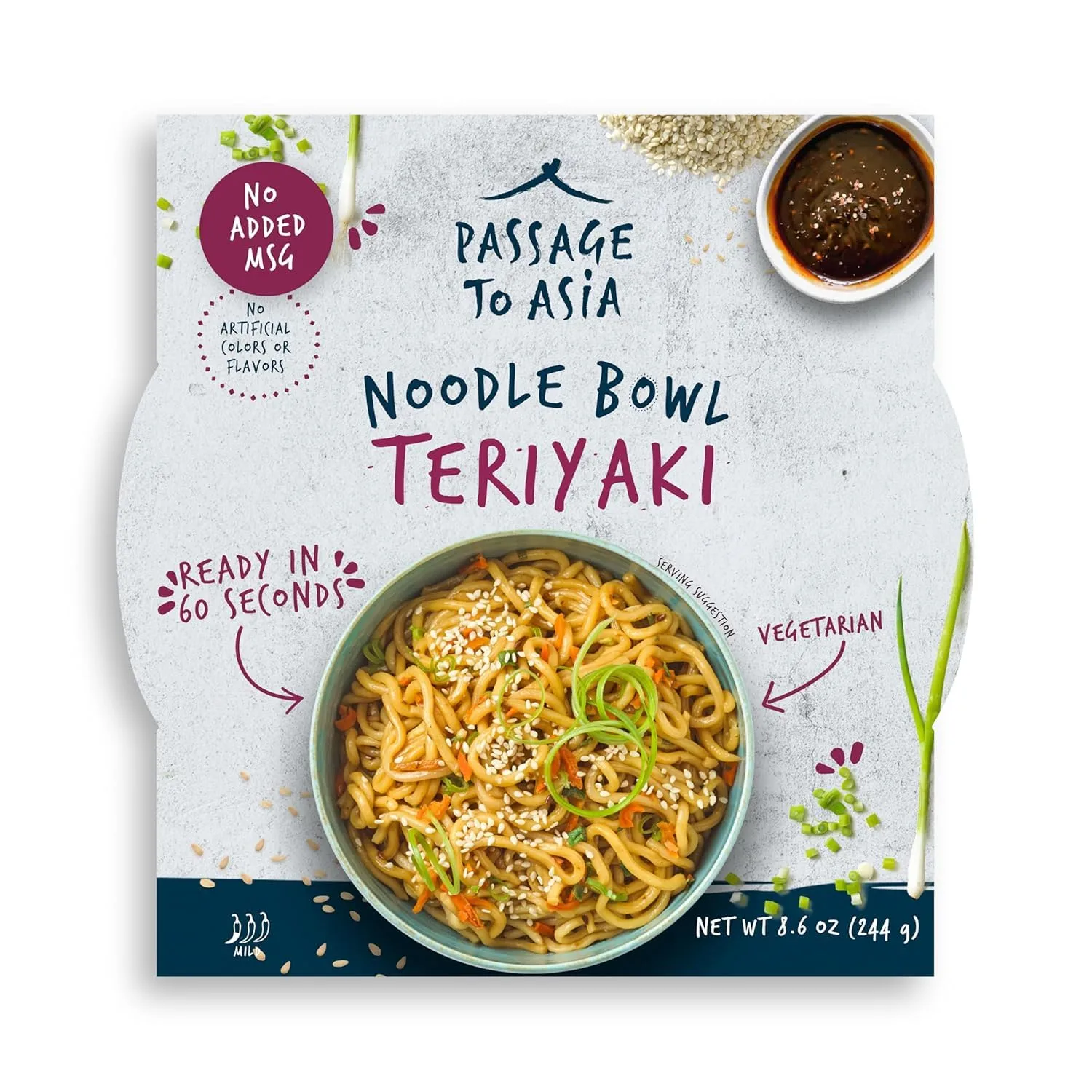 Passage to Asia Instant Noodles - Teriyaki Noodle Bowl - Vegetarian Hokkien Asian Noodles - Microwaveable Meal Ready in 60 Seconds - 1 pack